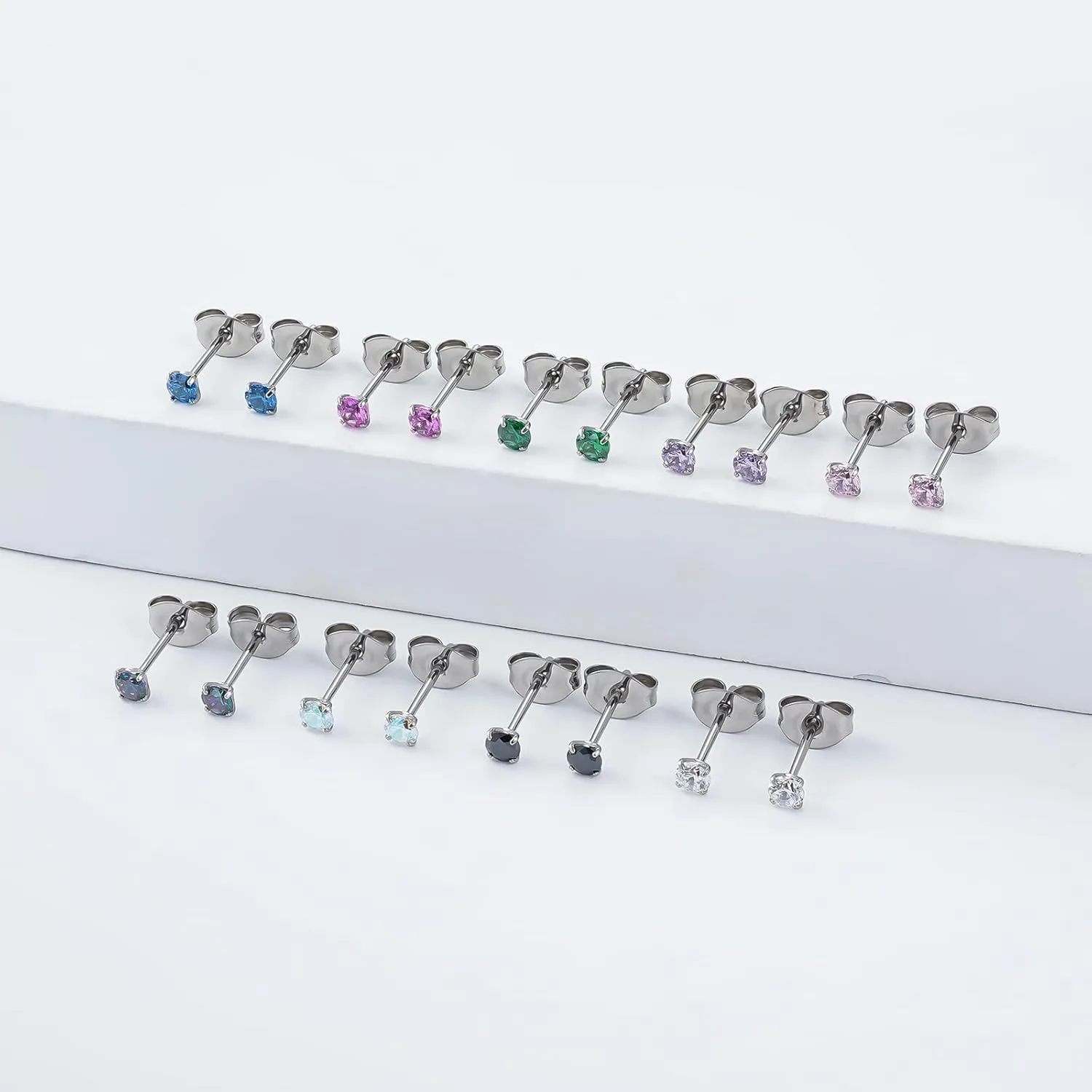 1 Pair Implant Grade Titanium Stud Earrings Set Hypoallergenic 3mm 4mm 5mm 6mm Cubic Zirconia G23 Titanium Earring Studs for Women Men for Sensitive Ear