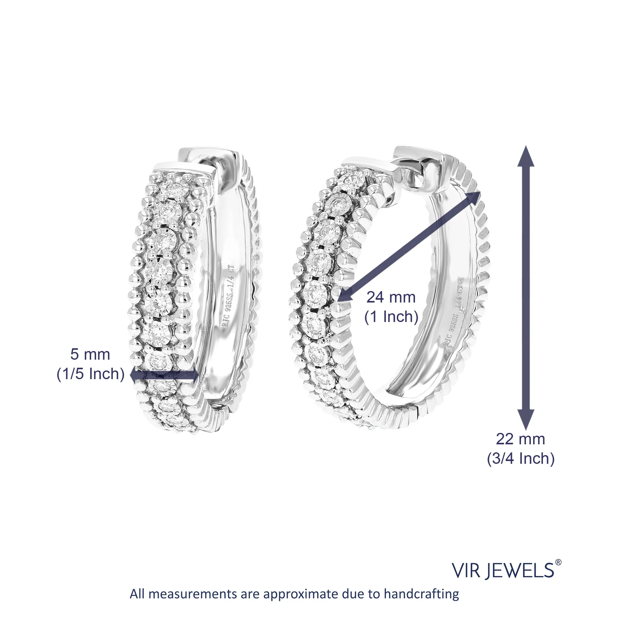 1/4 cttw Round Lab Grown Diamond Hoop Earrings .925 Sterling Silver Prong Set 1 Inch