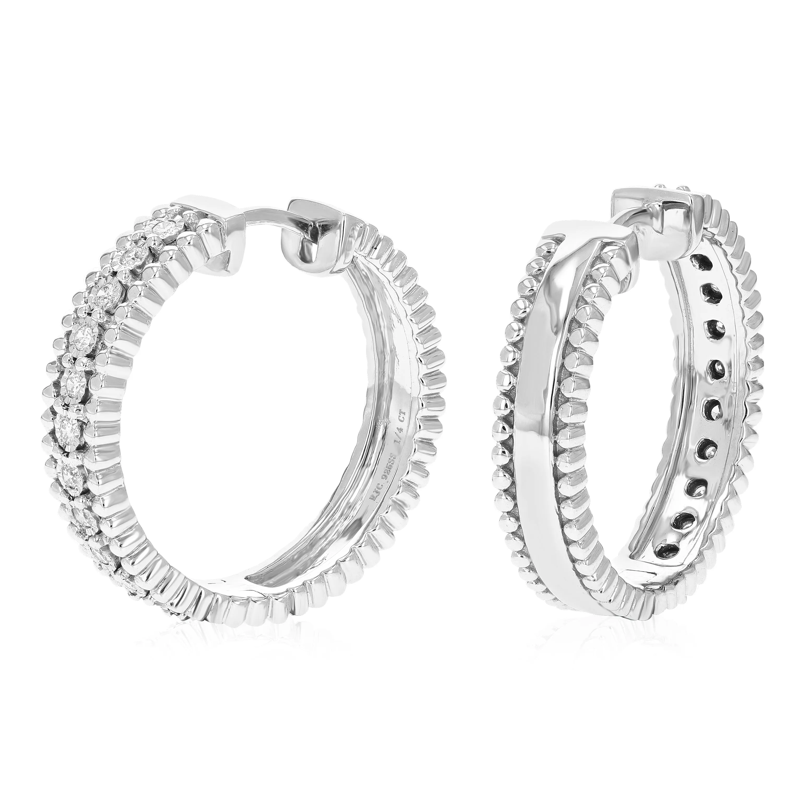 1/4 cttw Round Lab Grown Diamond Hoop Earrings .925 Sterling Silver Prong Set 1 Inch