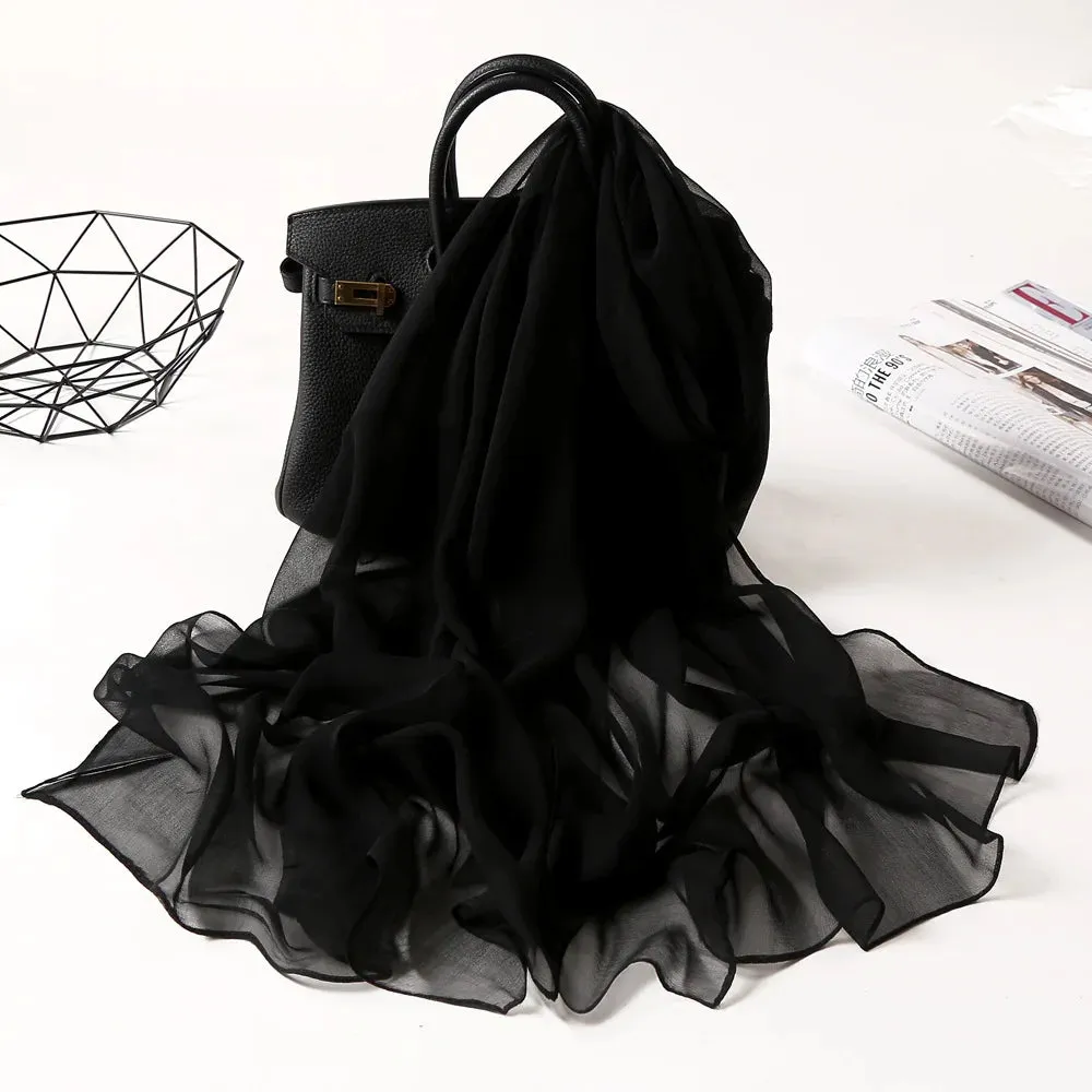2023 New Fashion Spring/Summer Women solid Headband Beach Silk Scarf Shawls Female Long Wraps Panama Beach Sunscreen Hijab