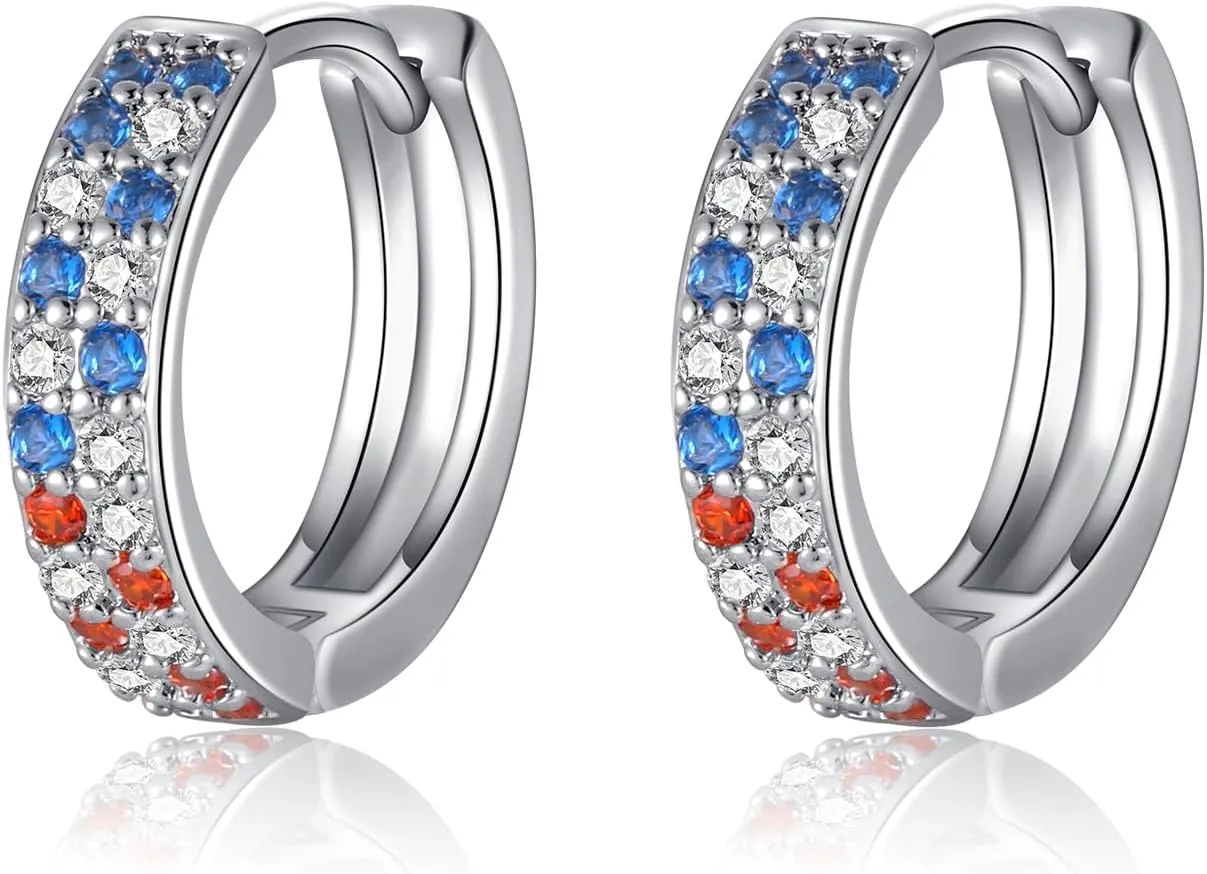 4th of July Patriotic Earrings, US Flag Earrings for Women, USA Patriotic Red White Blue Cubic Zirconia Crystal Earring, American Independence Memorial Day Jewelry Gift