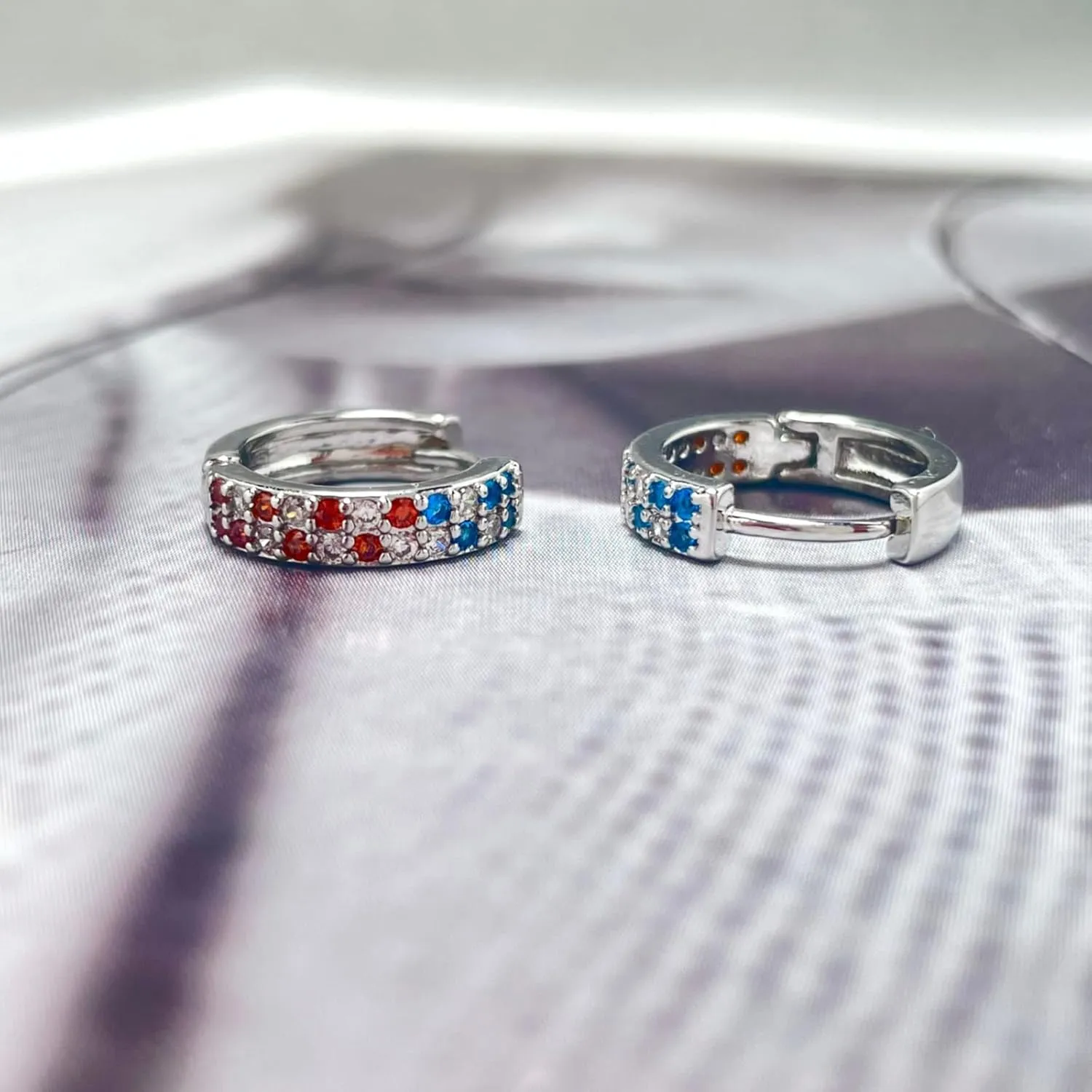 4th of July Patriotic Earrings, US Flag Earrings for Women, USA Patriotic Red White Blue Cubic Zirconia Crystal Earring, American Independence Memorial Day Jewelry Gift