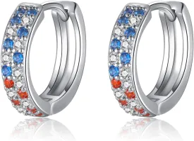 4th of July Patriotic Earrings, US Flag Earrings for Women, USA Patriotic Red White Blue Cubic Zirconia Crystal Earring, American Independence Memorial Day Jewelry Gift
