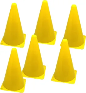 9 Inch Colored Cones All Yellow - Set of 6 - for Sports Training, Agility Field Marker, Football Drills, Indoor Outdoor Activity or Obstacle Course