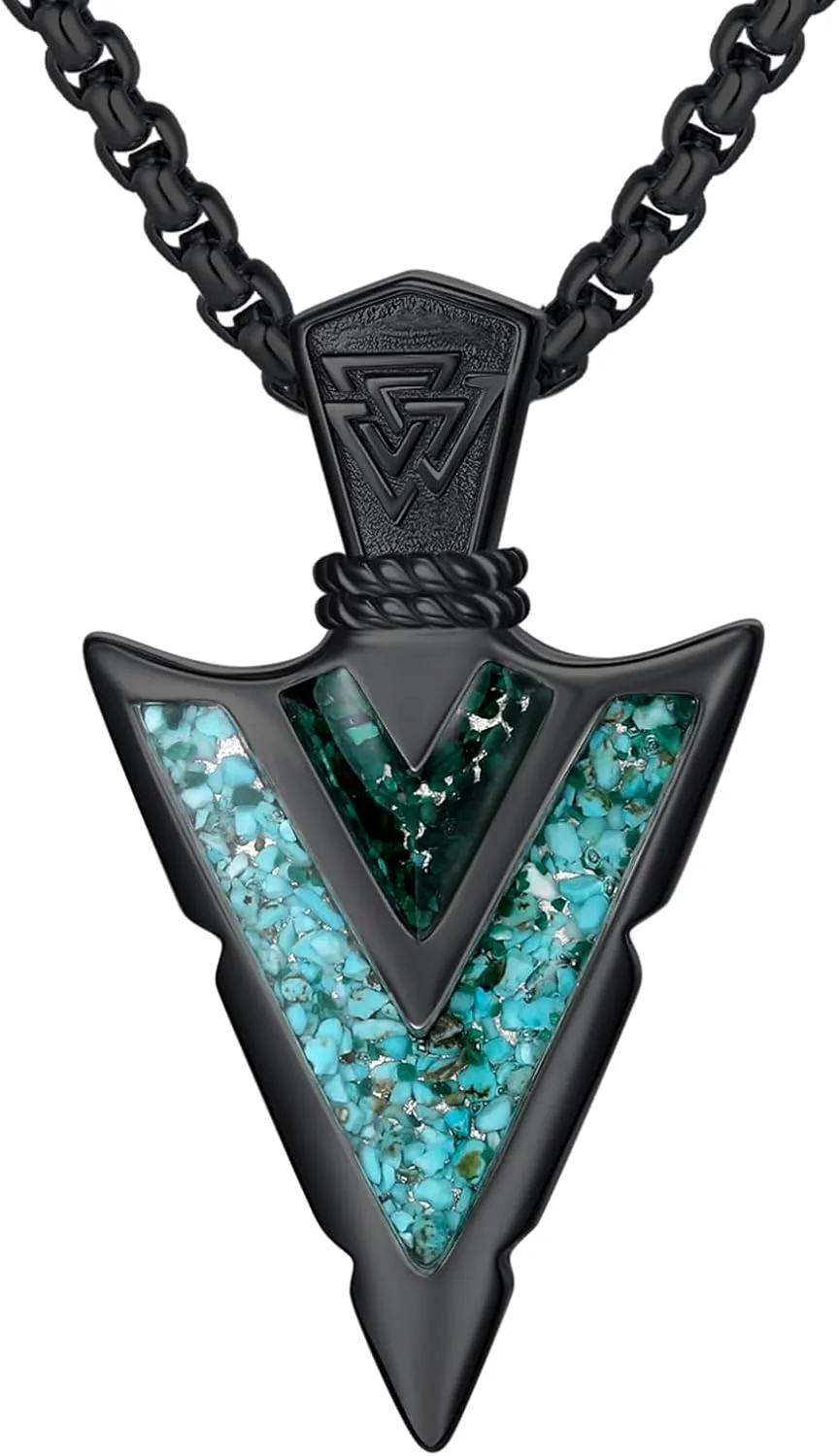 Arrowhead Necklace for Men Women 925 Sterling Silver Turquoise Malachite Celtic/Eye of Horus/Viking Arrow Pendant Amulet Jewelry Gifts Native American Necklace