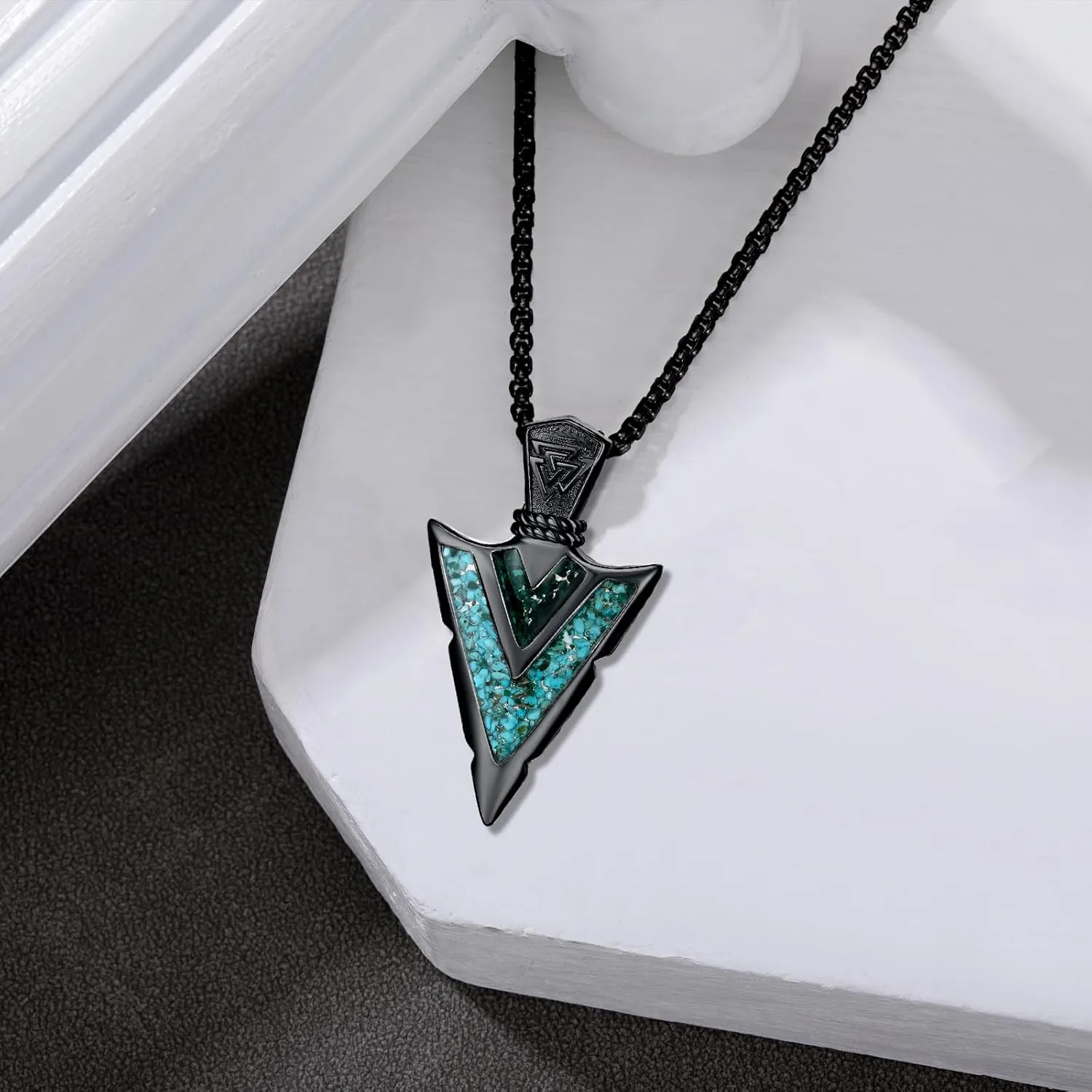 Arrowhead Necklace for Men Women 925 Sterling Silver Turquoise Malachite Celtic/Eye of Horus/Viking Arrow Pendant Amulet Jewelry Gifts Native American Necklace
