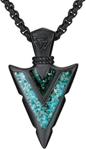 Arrowhead Necklace for Men Women 925 Sterling Silver Turquoise Malachite Celtic/Eye of Horus/Viking Arrow Pendant Amulet Jewelry Gifts Native American Necklace