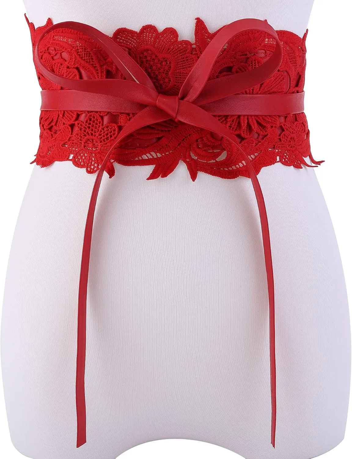 Ayliss Women's Lace Waist Belt Obi Bowknot Cinch Wide Belt Bow Tie Wrap Boho Corset Dress Waist Band Pu Leather