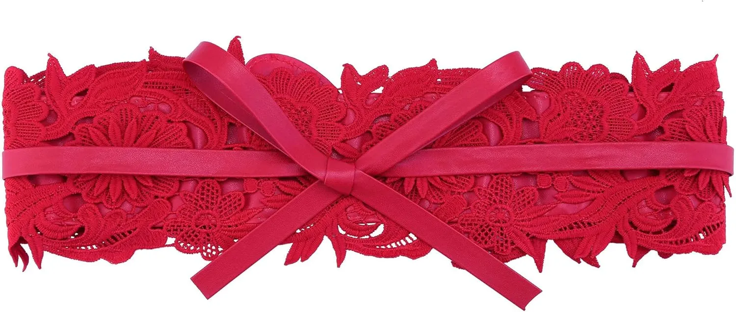 Ayliss Women's Lace Waist Belt Obi Bowknot Cinch Wide Belt Bow Tie Wrap Boho Corset Dress Waist Band Pu Leather