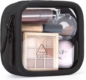 BAGSMART Mini Clear Makeup Bag for Women Portable Travel Toiletry Bag, Cute Small Water-ResistantCosmetic Bag TSA Approved Clear Makeup Case Pouch with Zipper for Car Essentials(Black)