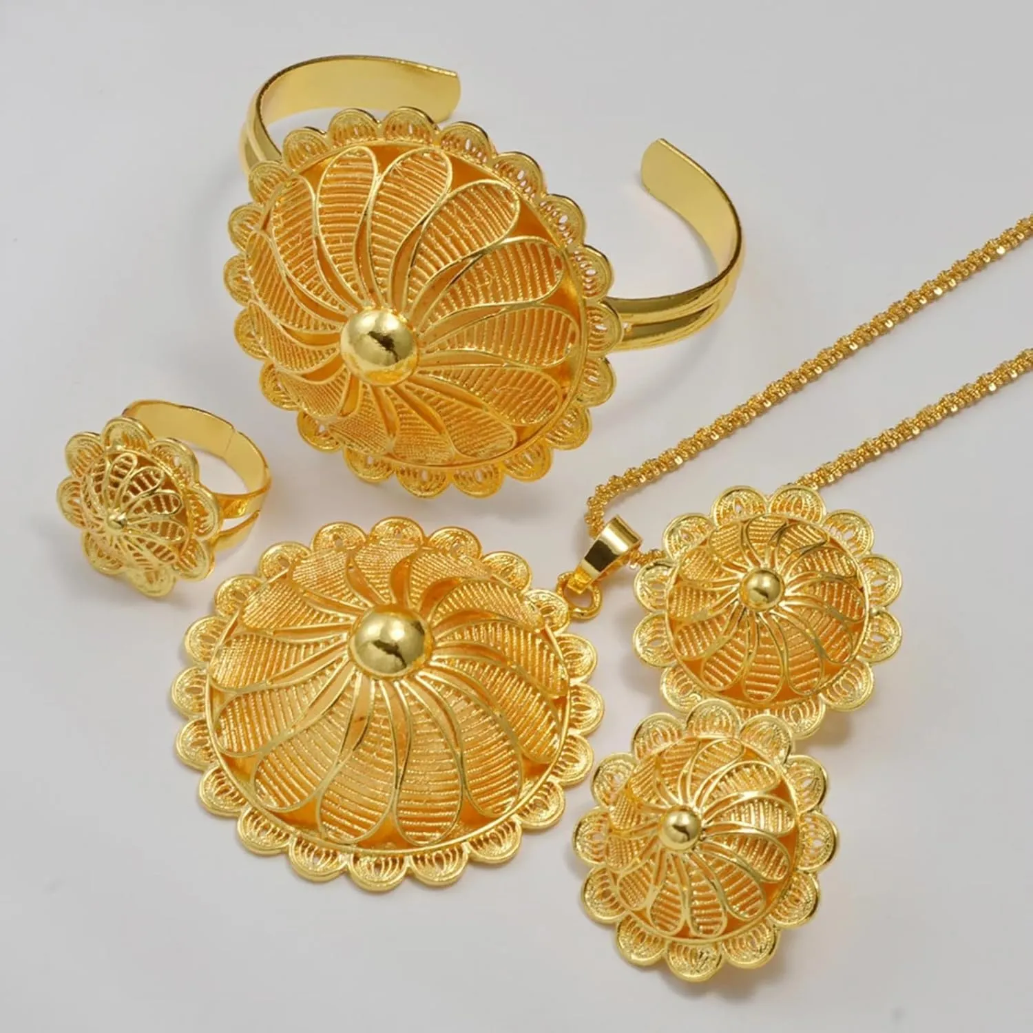 Big Ethiopian Jewelry - Ethiopian Jewelry for Women Set - Big Pendant Necklace Earrings Bracelet Ring African Ethiopian Jewelry Sets Eritrean Traditional Ornaments