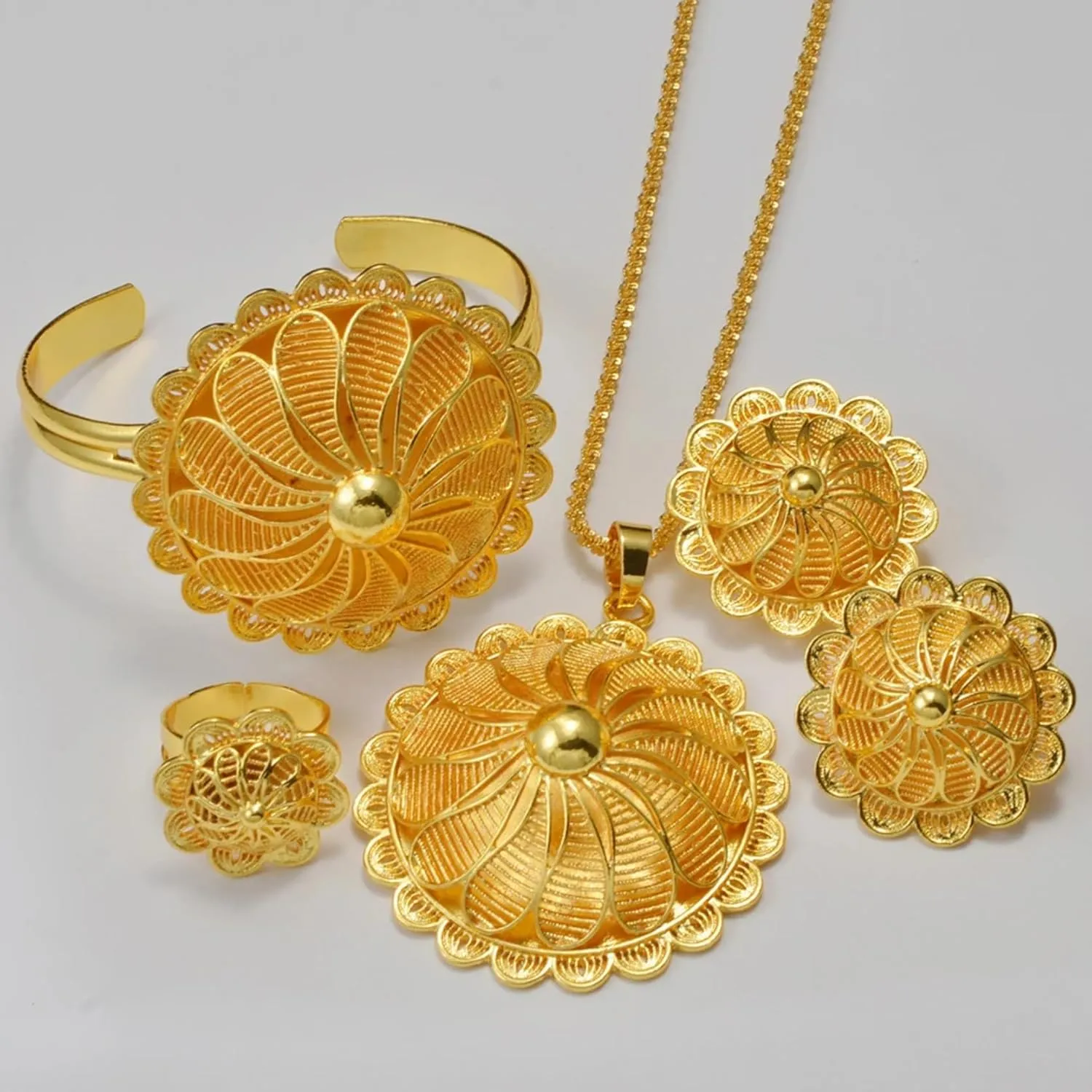 Big Ethiopian Jewelry - Ethiopian Jewelry for Women Set - Big Pendant Necklace Earrings Bracelet Ring African Ethiopian Jewelry Sets Eritrean Traditional Ornaments