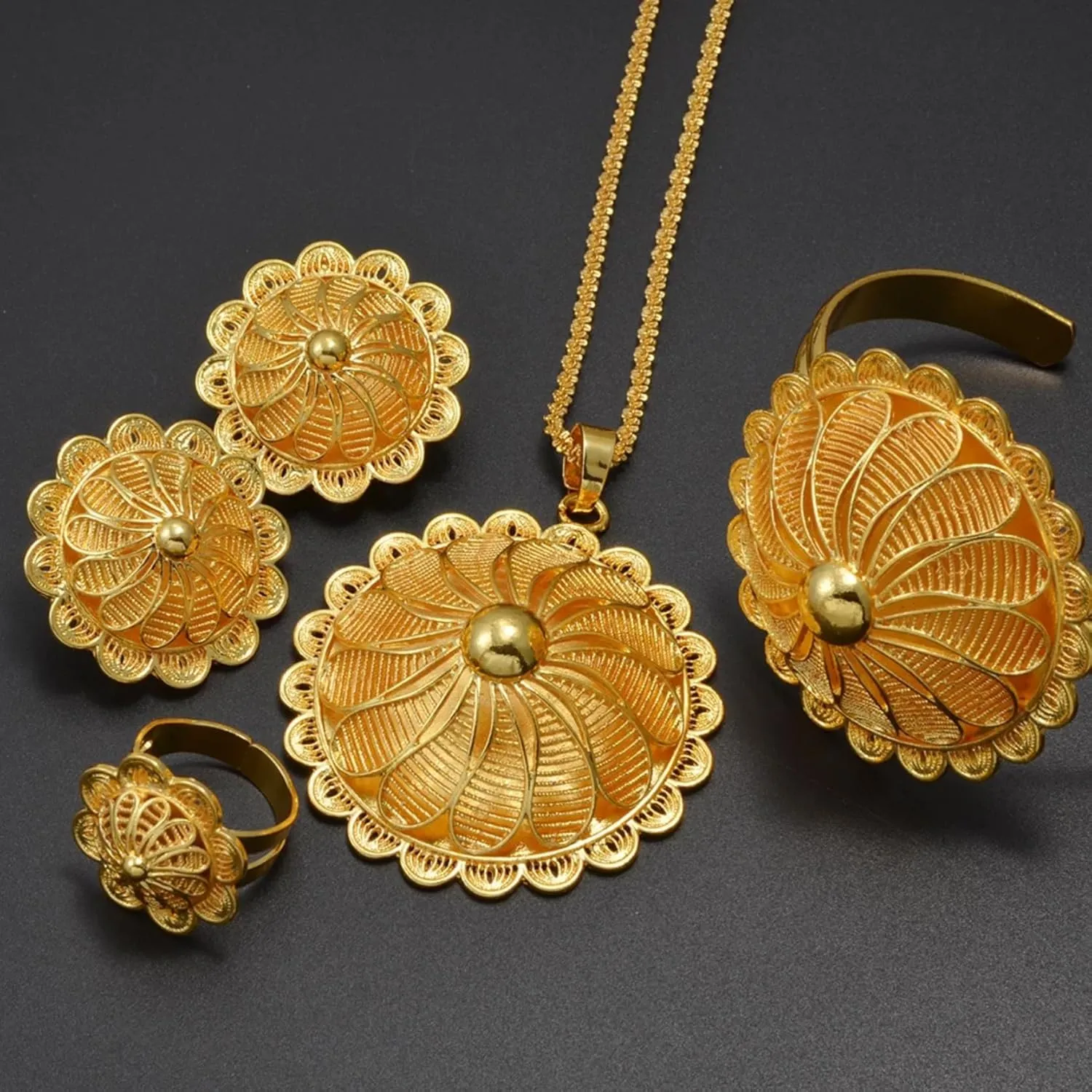 Big Ethiopian Jewelry - Ethiopian Jewelry for Women Set - Big Pendant Necklace Earrings Bracelet Ring African Ethiopian Jewelry Sets Eritrean Traditional Ornaments