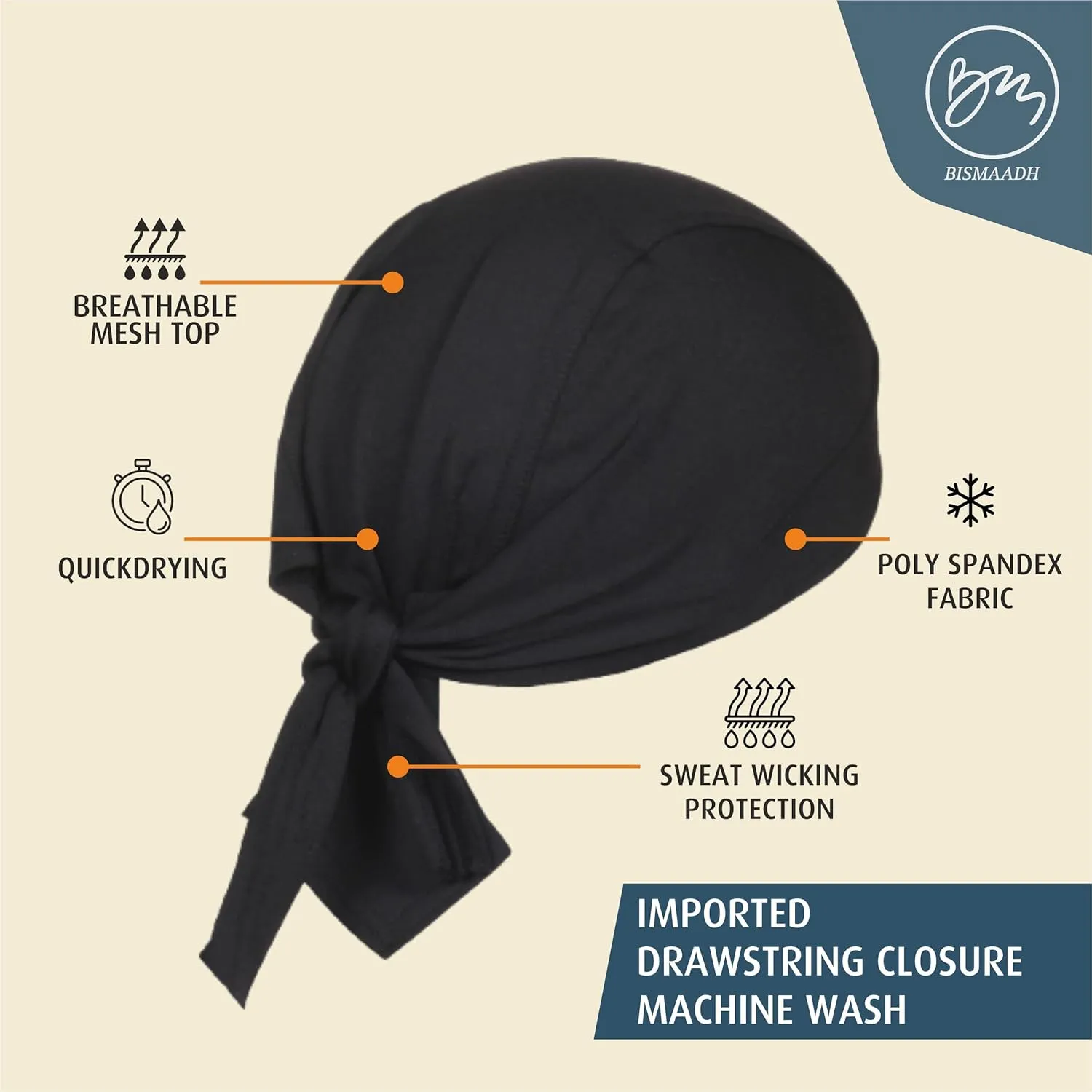 BISMAADH Cooling Helmet Liner - 5 Pieces Do Rag Sweat Wicking Skull Cap for Men - Head Bandana, Pirate Hat for All Activity