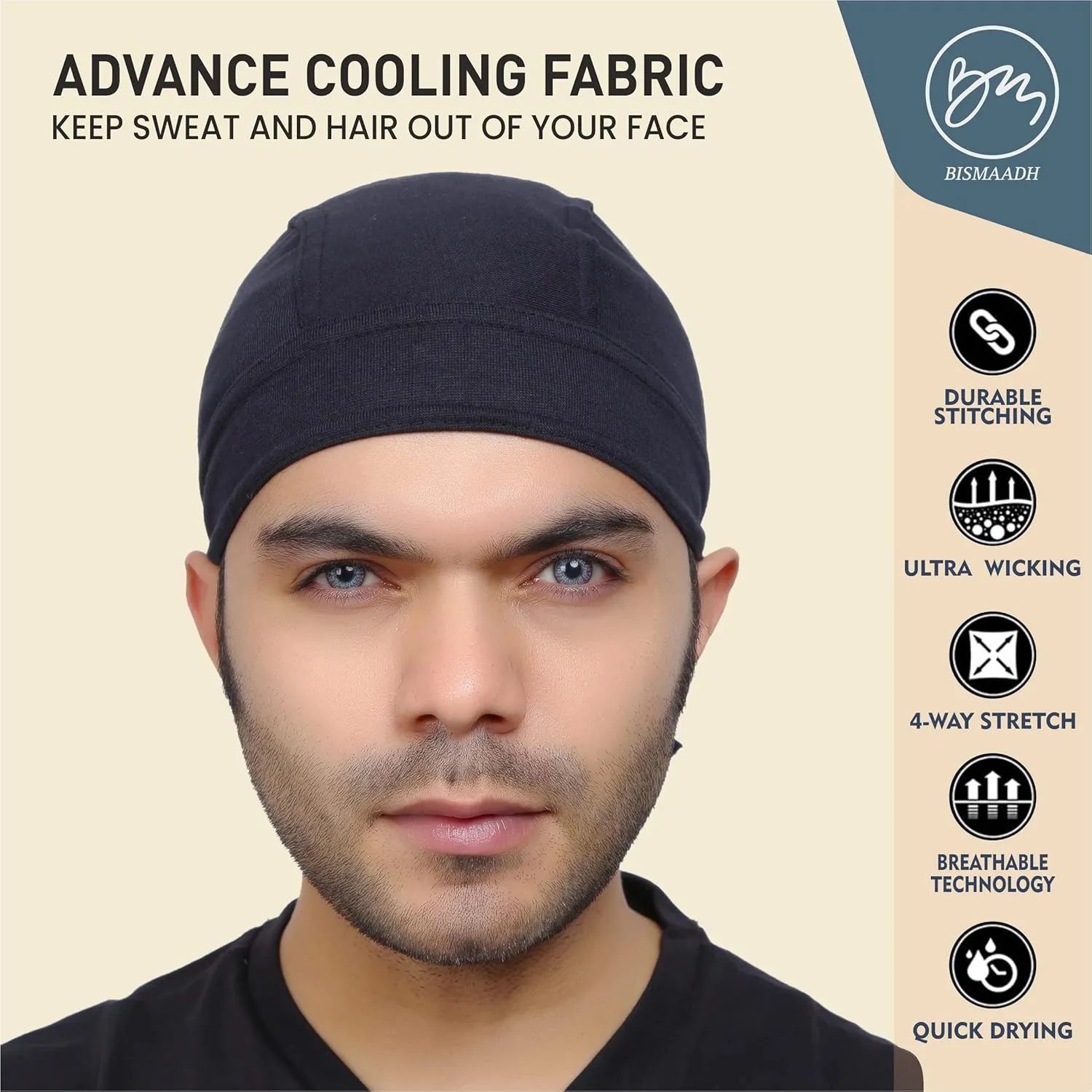 BISMAADH Cooling Helmet Liner - 5 Pieces Do Rag Sweat Wicking Skull Cap for Men - Head Bandana, Pirate Hat for All Activity