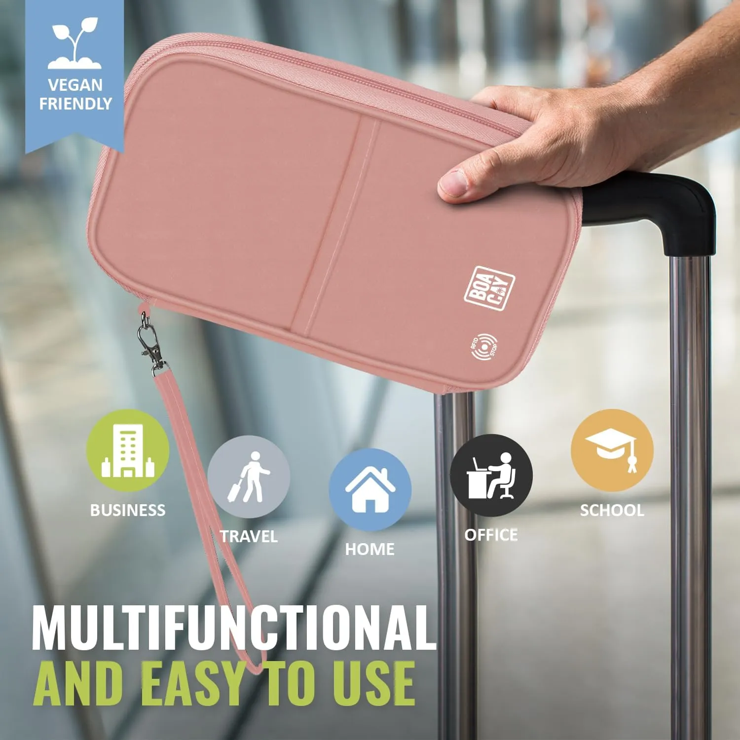 BOACAY Travel Document Organizer with RFID, Family Passport Holder, Wallet for Women & Men, Portable & Waterproof Case for Cards, Boarding Pass, Money