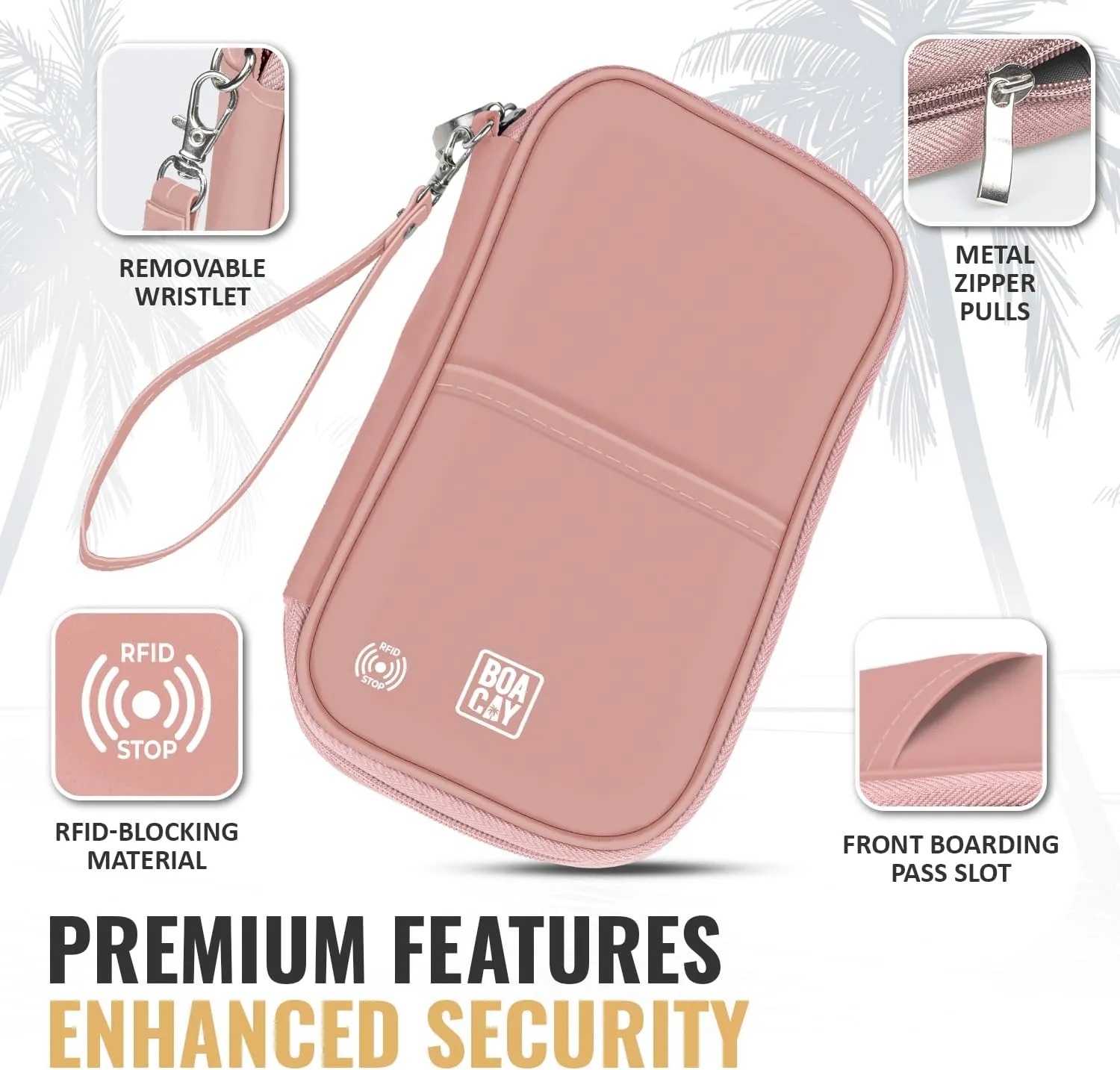 BOACAY Travel Document Organizer with RFID, Family Passport Holder, Wallet for Women & Men, Portable & Waterproof Case for Cards, Boarding Pass, Money