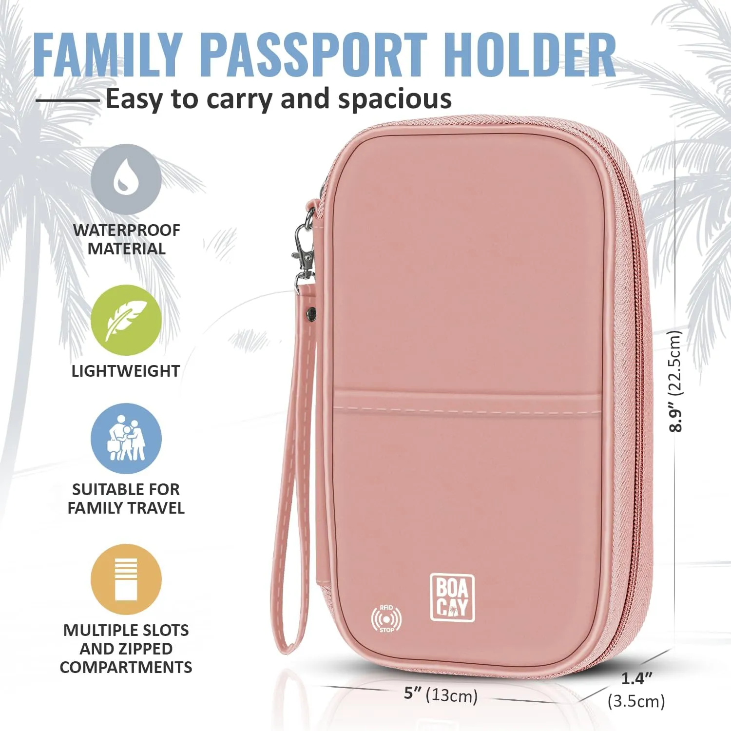 BOACAY Travel Document Organizer with RFID, Family Passport Holder, Wallet for Women & Men, Portable & Waterproof Case for Cards, Boarding Pass, Money
