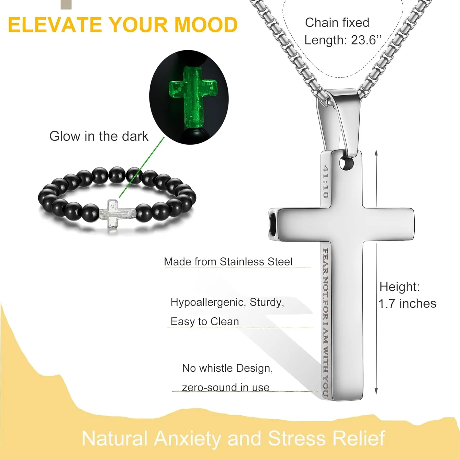Breathing Anxiety Necklace for Men Cross Pendant Breathing Necklace for Anxiety Stress Relief Relaxation Mindfulness Meditation Men Women Anxiety Necklace Breathing with Inspirational Bible Verse