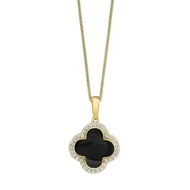 Cloverleaf Black Onyx Pendant with Diamond Halo