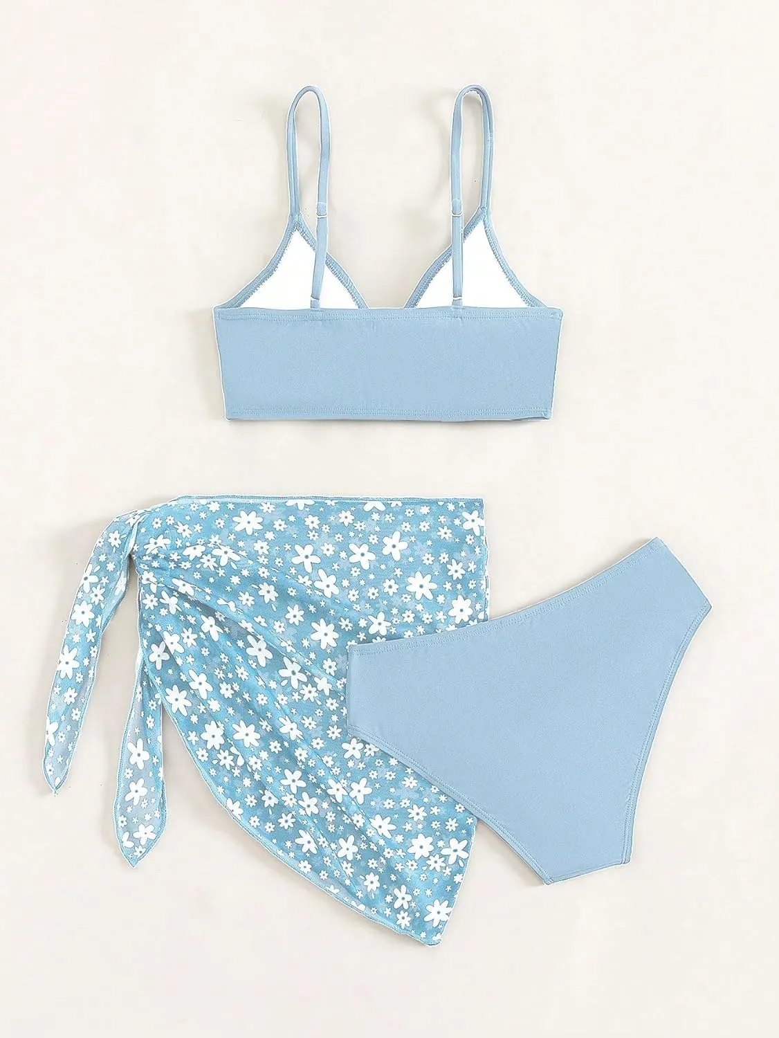 COZYEASE Girls' 3 Piece Bikini Set Ditsy Floral Print Wireless Swimsuit with Beach Skirt