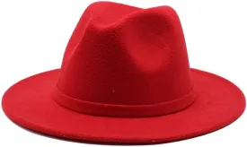 DHAEY Popular Classic Jazz Hat Autumn and Winter New Woolen Hat Men's and Women's Simple Cloth Felt Big Brim Hat Luopan Caps & Hats (Color : Rose Red, Size : 56-58cm)