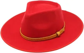DHAEY Vintage Bonded Woolen Felt Europe and America Wide Brimmed Top Hat Unisex Autumn and Winter Woolen Jazz Hat Luopan Caps & Hats (Color : Rose Red, Size : 56-58cm)