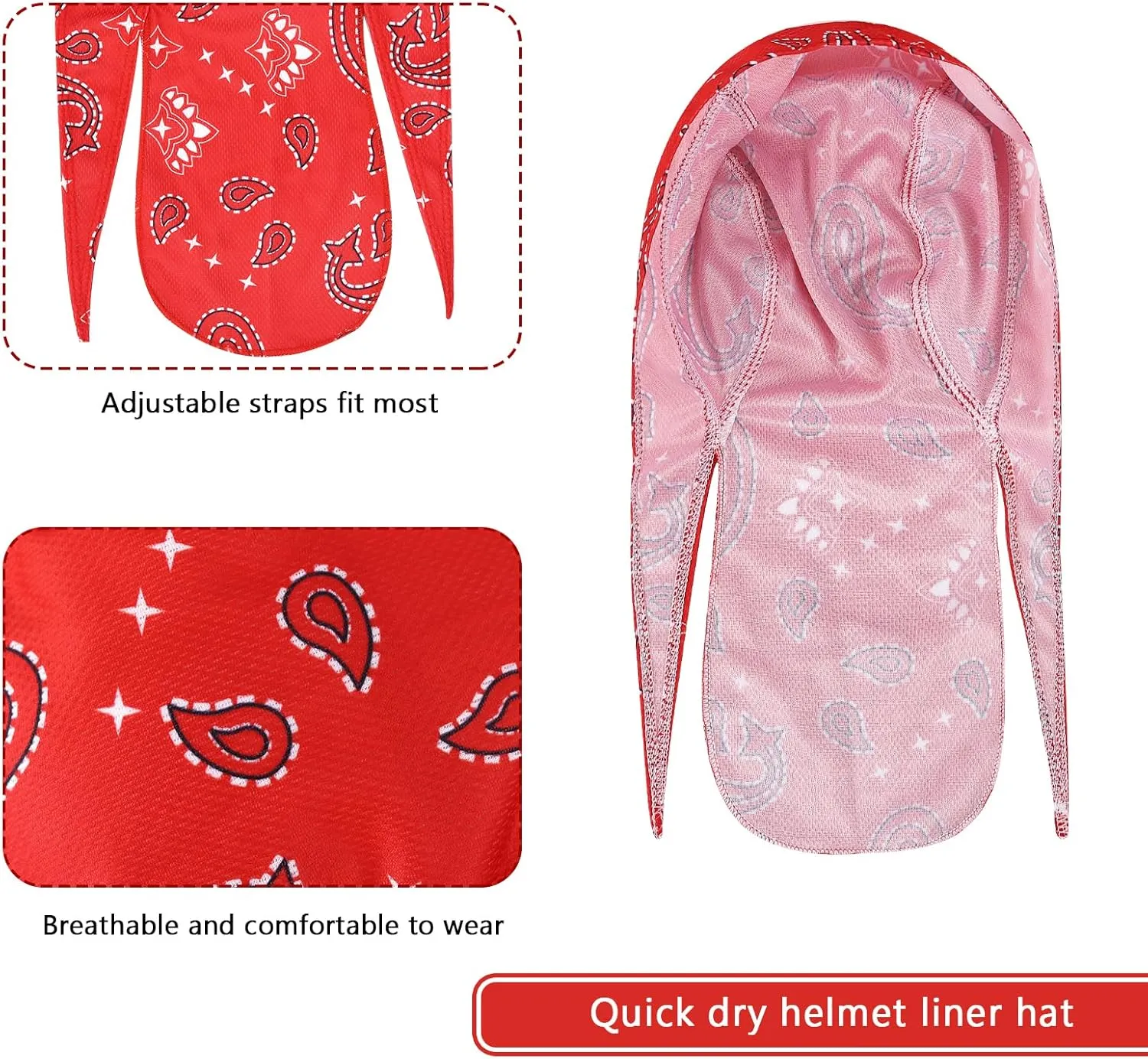 DOCILA 4 Pcs Do Rags Skull Caps for Men Fashion Sweat Wicking Helmet Liner Beanie Breathable Motorcycle Cycling Sports Cap