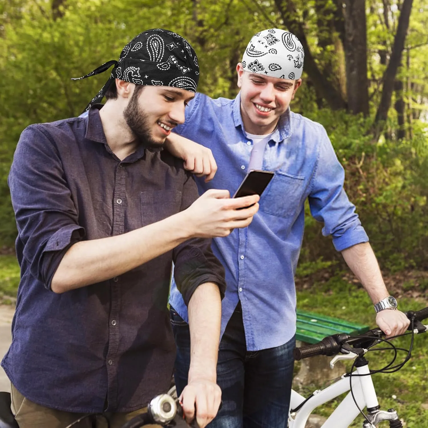 DOCILA 4 Pcs Do Rags Skull Caps for Men Fashion Sweat Wicking Helmet Liner Beanie Breathable Motorcycle Cycling Sports Cap