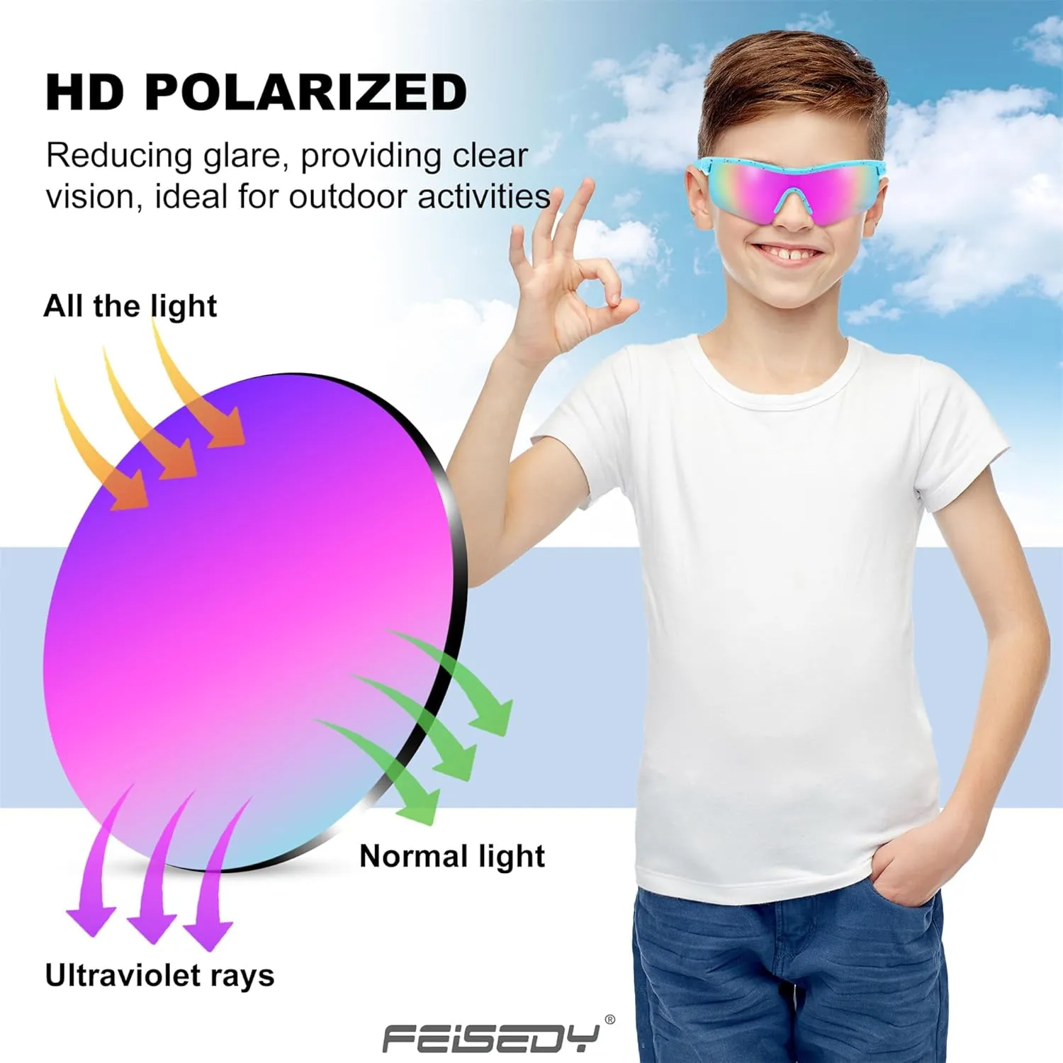 FEISEDY Kids Teens Baseball Polarized Sunglasses Sports TR90 Frame Boys Girls Cycling B2454