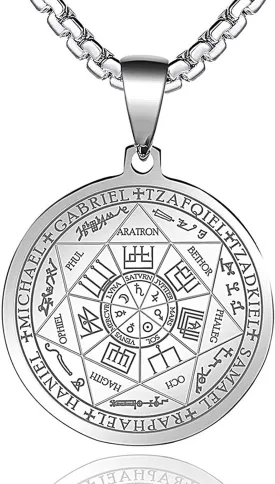 FLYUN Seven Archangels Pendant Necklace For Men Women Protection Amulet Archangel Michael Coin Pendant Necklace Gabriel Uriel Spiritual Stainless Steel Medal Necklace 24 inches