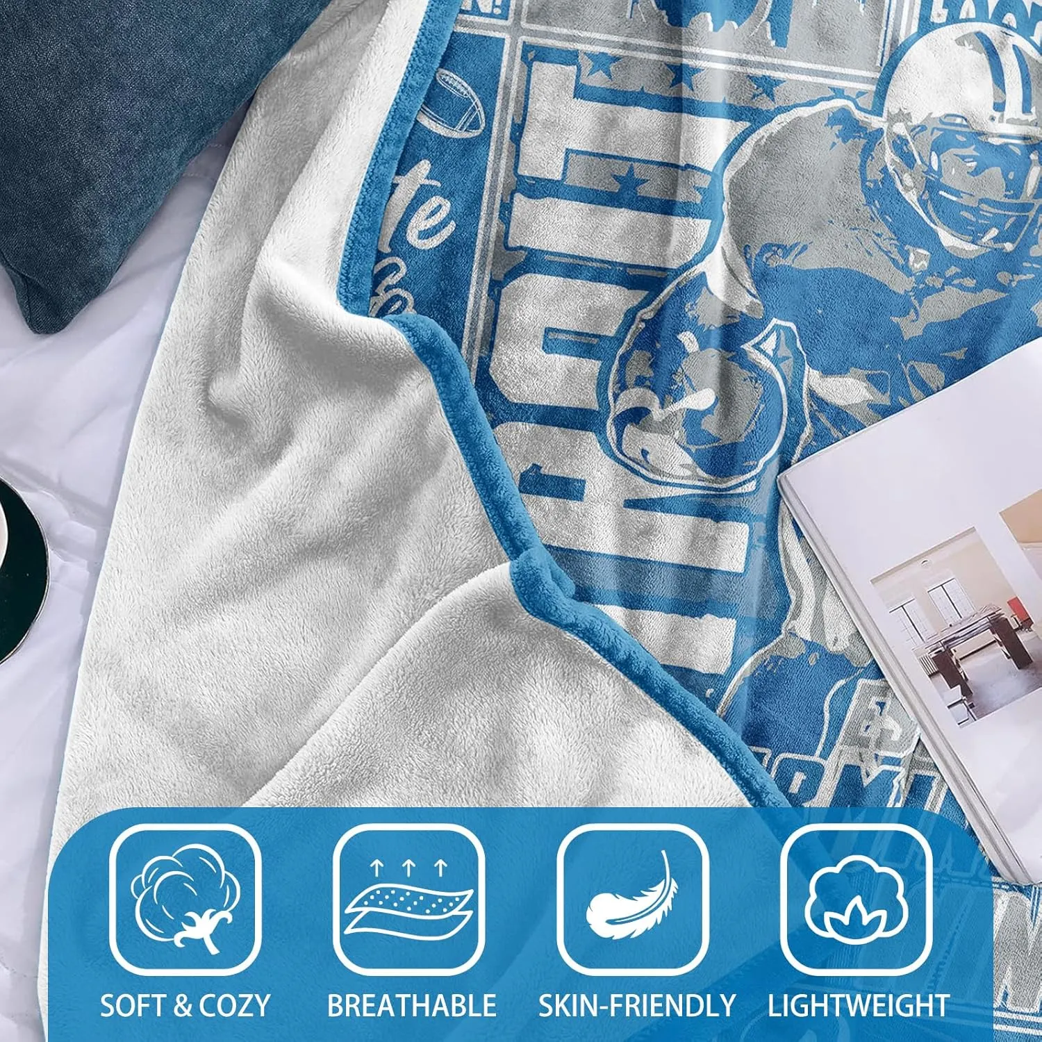 Football Gifts Blanket, Gifts for Team Fans, Fathers Day Blue Football Flannel Blanket for Men Women, Throw Blanket for Couch 60"x50"