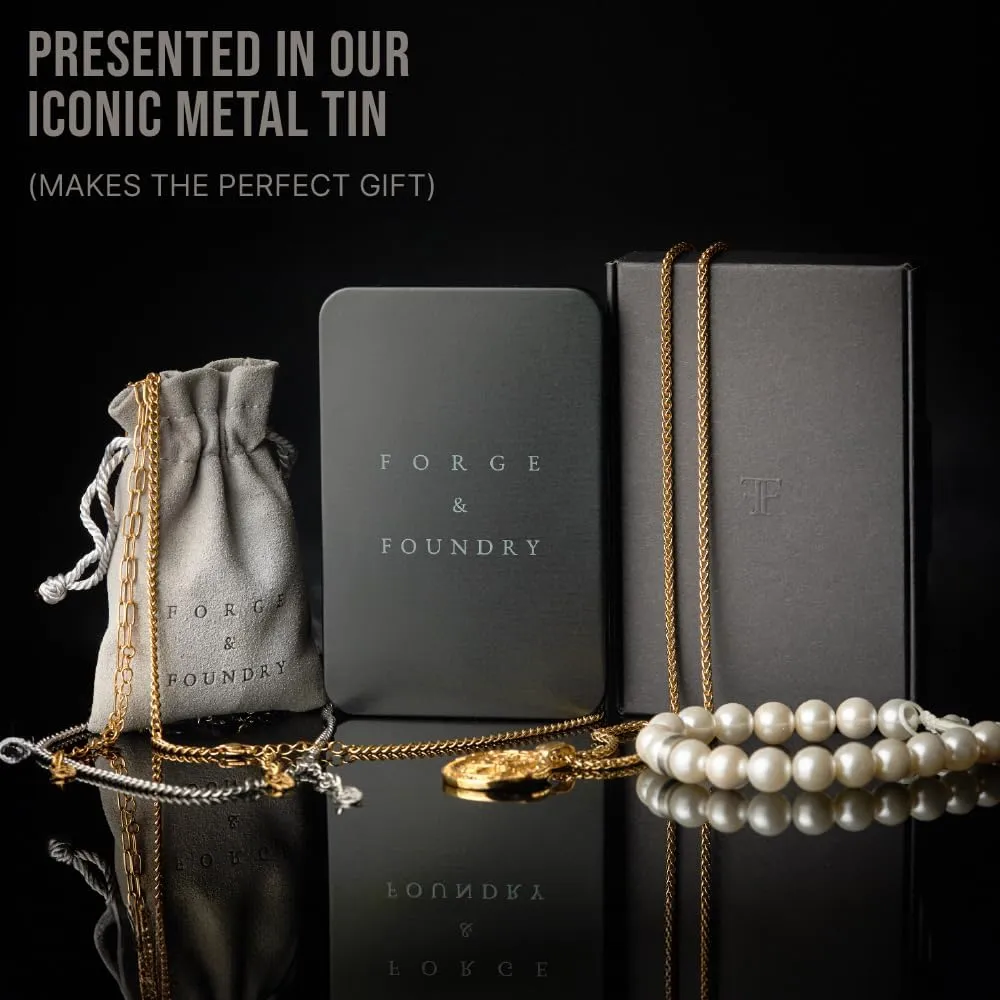 Forge & Foundry Men's 8mm Shell Pearl (Man-Made) Bracelet [Small, Medium, Large and Adjustable Sizing Options] | Marlow | Refined Hand-Crafted Jewelry, Designed by Jewelers, Forged for Men [Marlow]