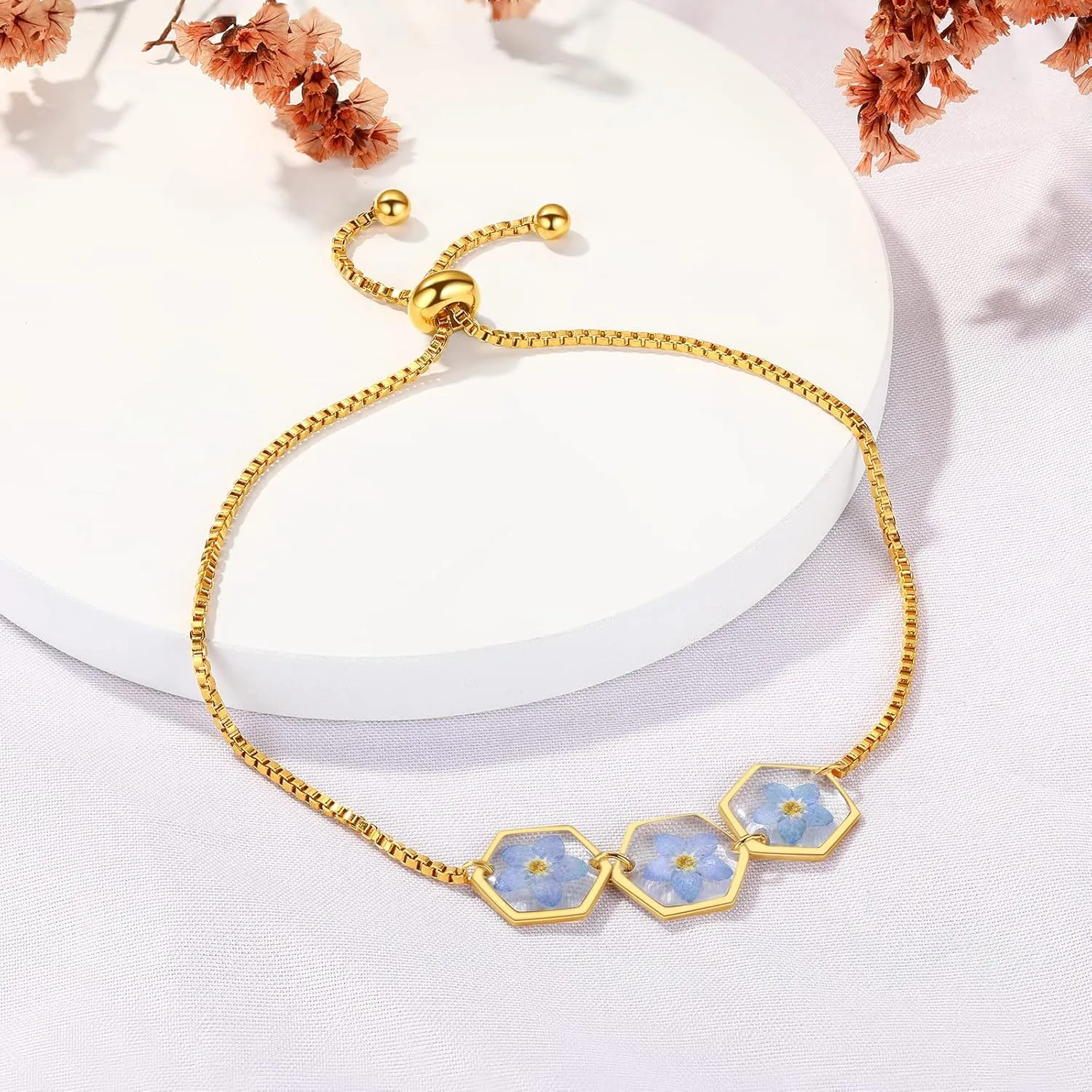 Forget-Me-Not Pressed Wildflower Bracelet | Personalized Handmade Bracelet | Real Wildflowers Bracelet | Alaska State Flower Bracelet | Gold Pressed Flower Bracelet | Gift For Her