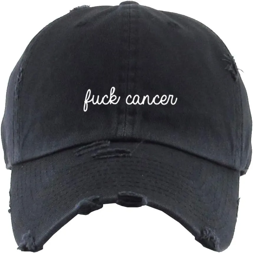 Fuck Cancer Vintage Baseball Cap Embroidered Cotton Adjustable Distressed Dad Hat