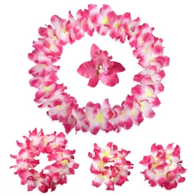 Hawaiian Leis Headband Wristbands Flower Hair Clips Luau Tropical Women Necklace Headpiece Hair Bands Hairband Bracelets Summer Beach Pool Cosplay Dress Up Birthday Party Decorations Supplies Rose