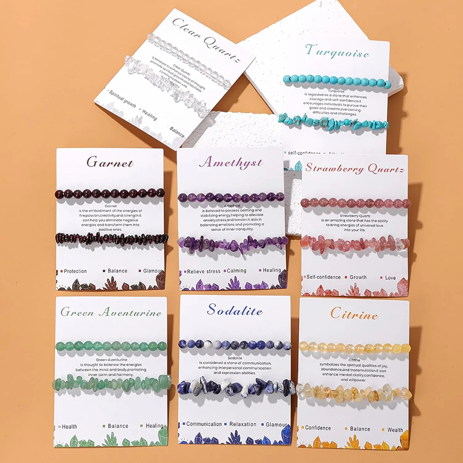 Healing Crystal Bracelets for Women 2 PCS 6mm Natural Stone Bracelet Stretch Crystal Beaded Bracelets Handmade Gemstone Bracelet Jewelry Gifts Christmas Gifts for Women Girls