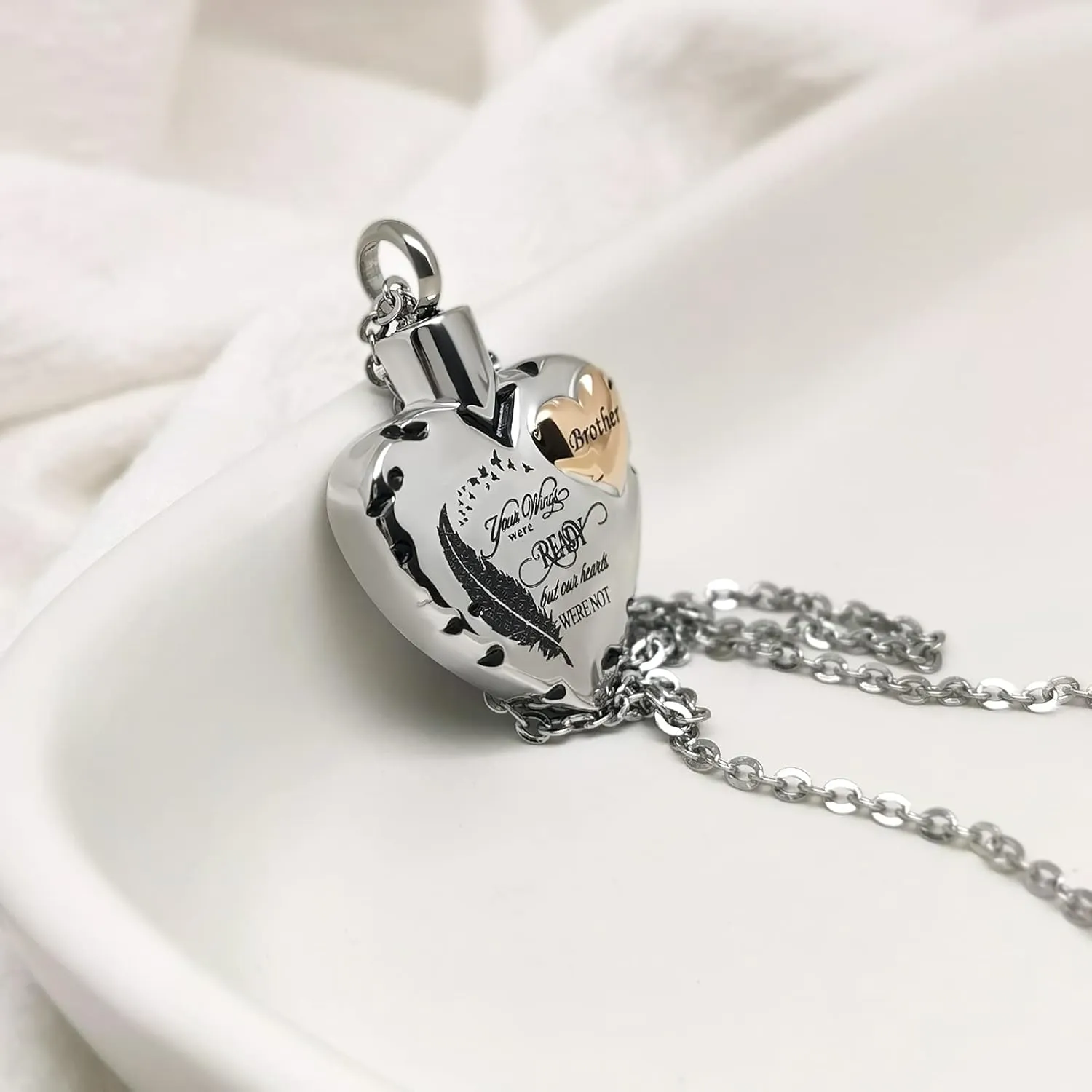 Heart Urn Necklace for Ashes Cremation Memorial Keepsake Jewelry for Loved Ones -Your Wings were Ready My Heart was Not