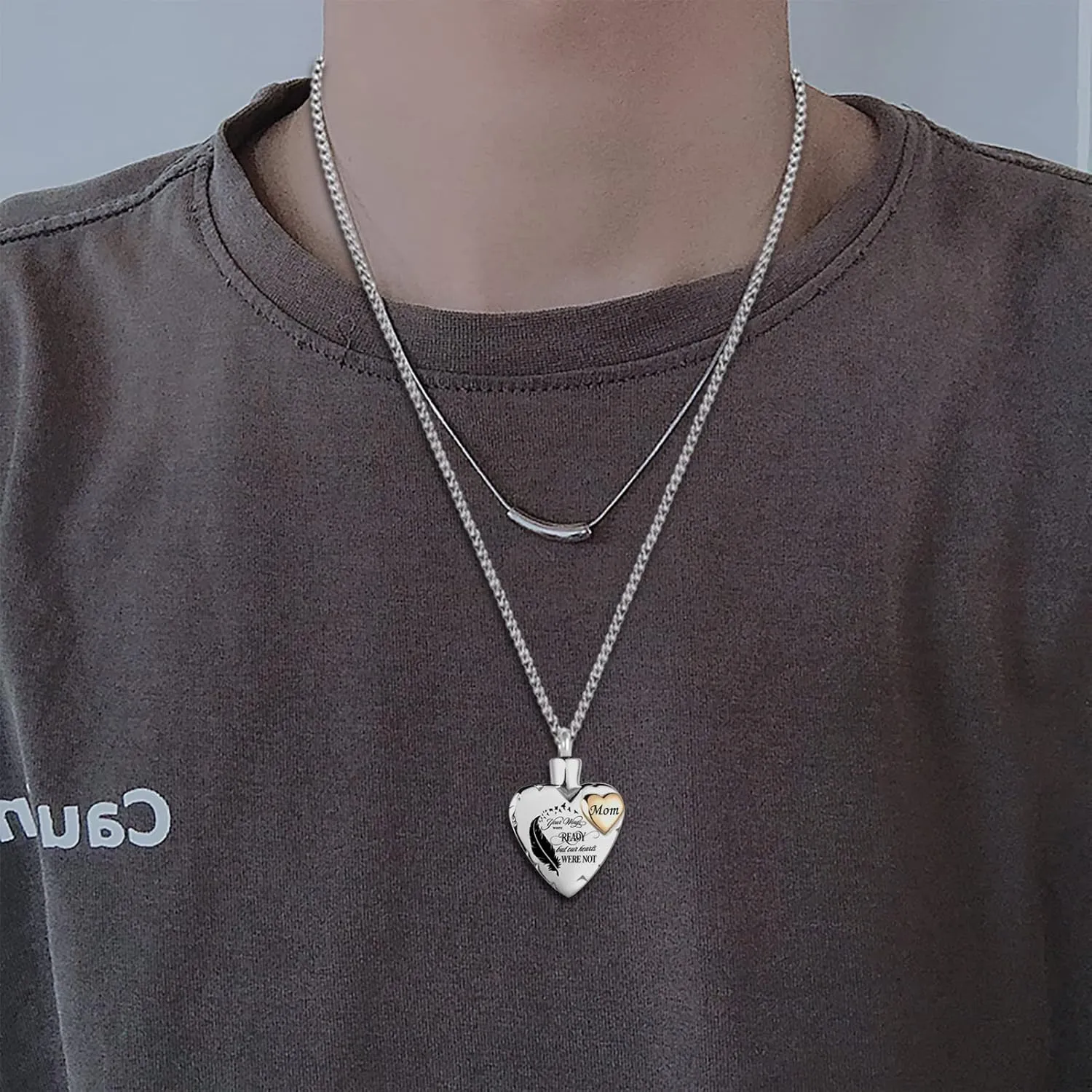Heart Urn Necklace for Ashes Cremation Memorial Keepsake Jewelry for Loved Ones -Your Wings were Ready My Heart was Not