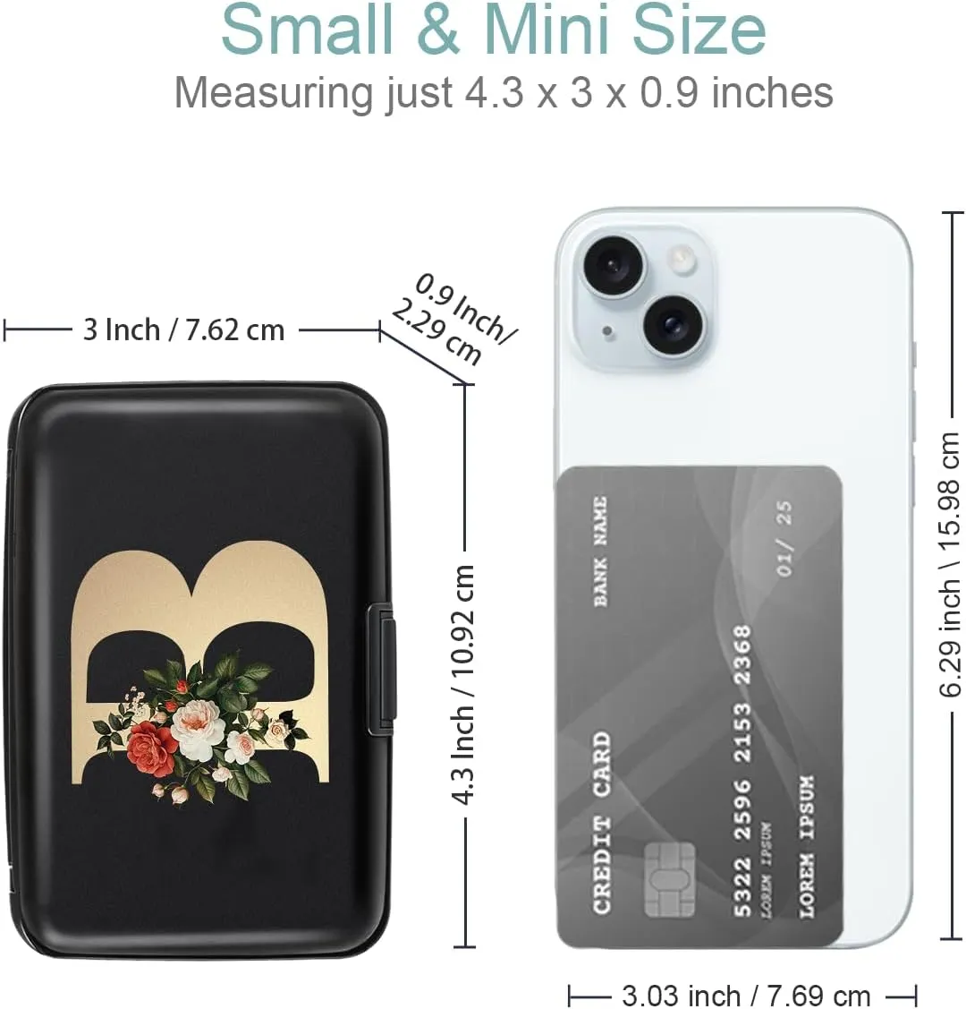 Initial Letter B Credit Card Holder Personalized Small Wallet Hard Shell Rose Flower Card Case RFID Blocking Mini Wallets for Women and Girls, Letter B