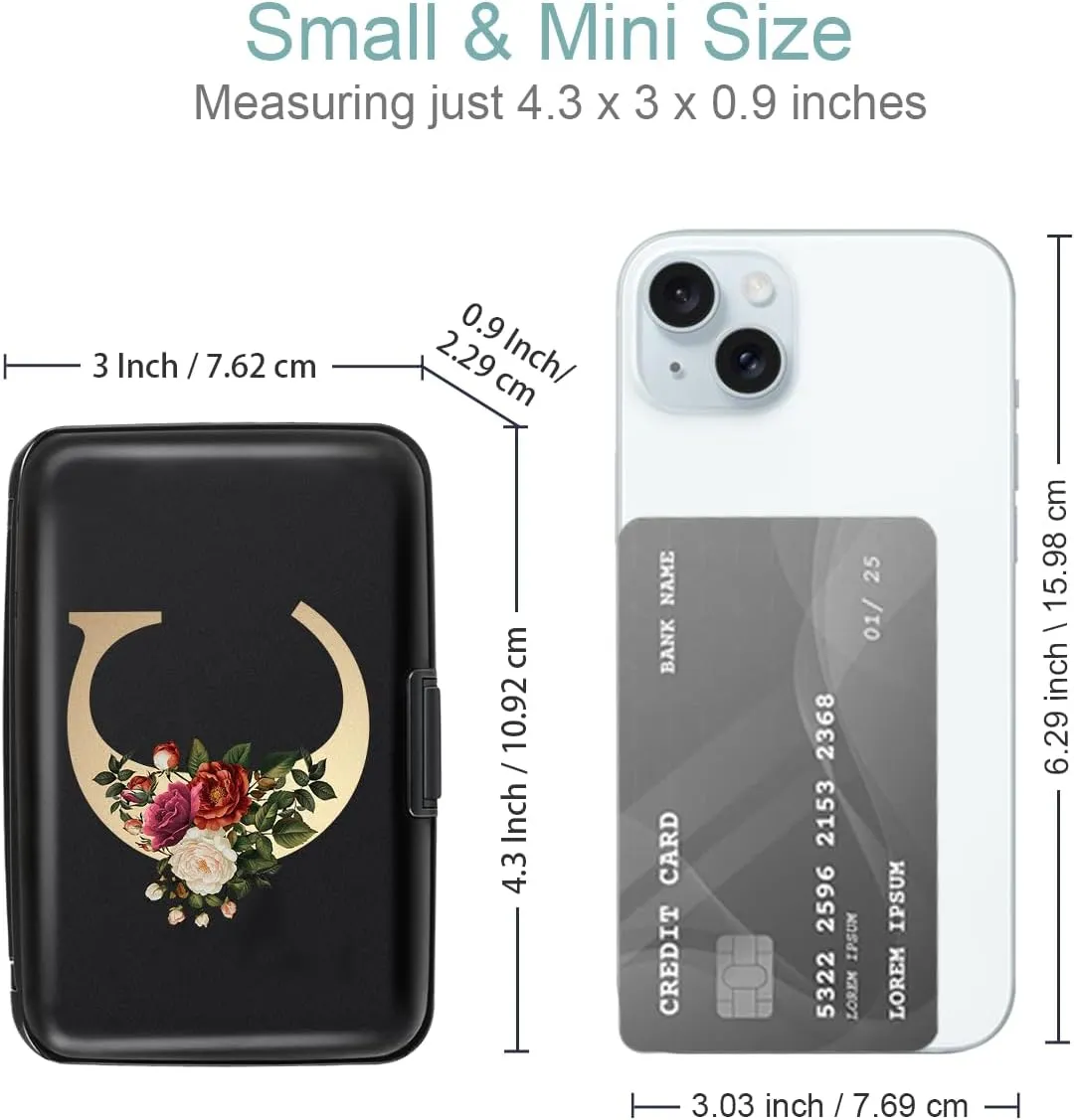 Initial Letter C Credit Card Holder Personalized Small Wallet Hard Shell Rose Flower Card Case RFID Blocking Mini Wallets for Women and Girls, Letter C