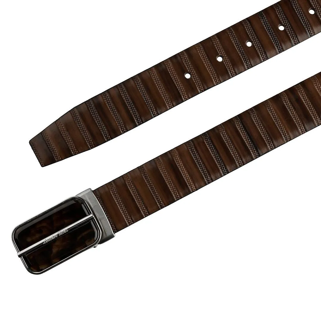 Italian VT Stripe | Genuine Leather Wallet and Belt Gift Set | Wallet and Belt Combo | Plus Size Mens Belts | Colour: Brown