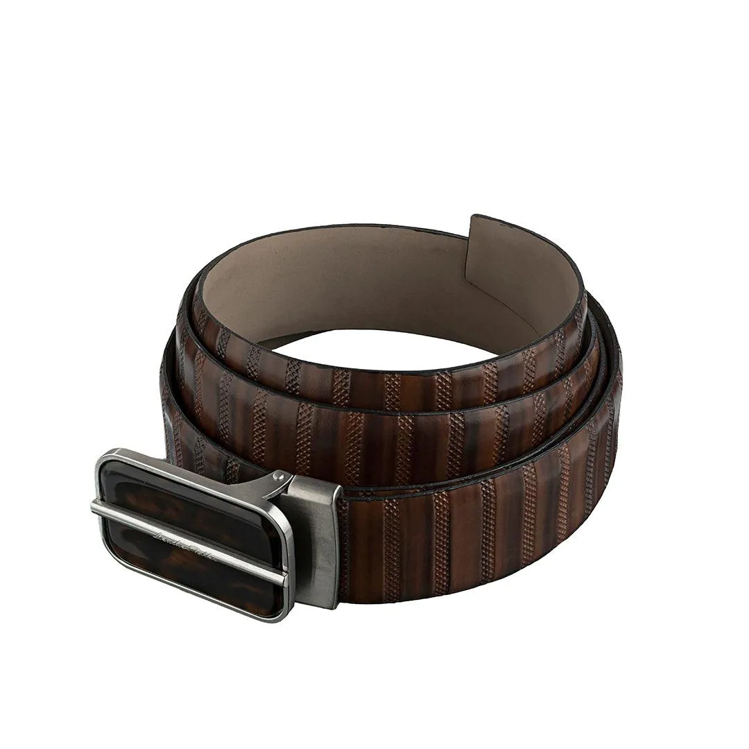 Italian VT Stripe | Genuine Leather Wallet and Belt Gift Set | Wallet and Belt Combo | Plus Size Mens Belts | Colour: Brown