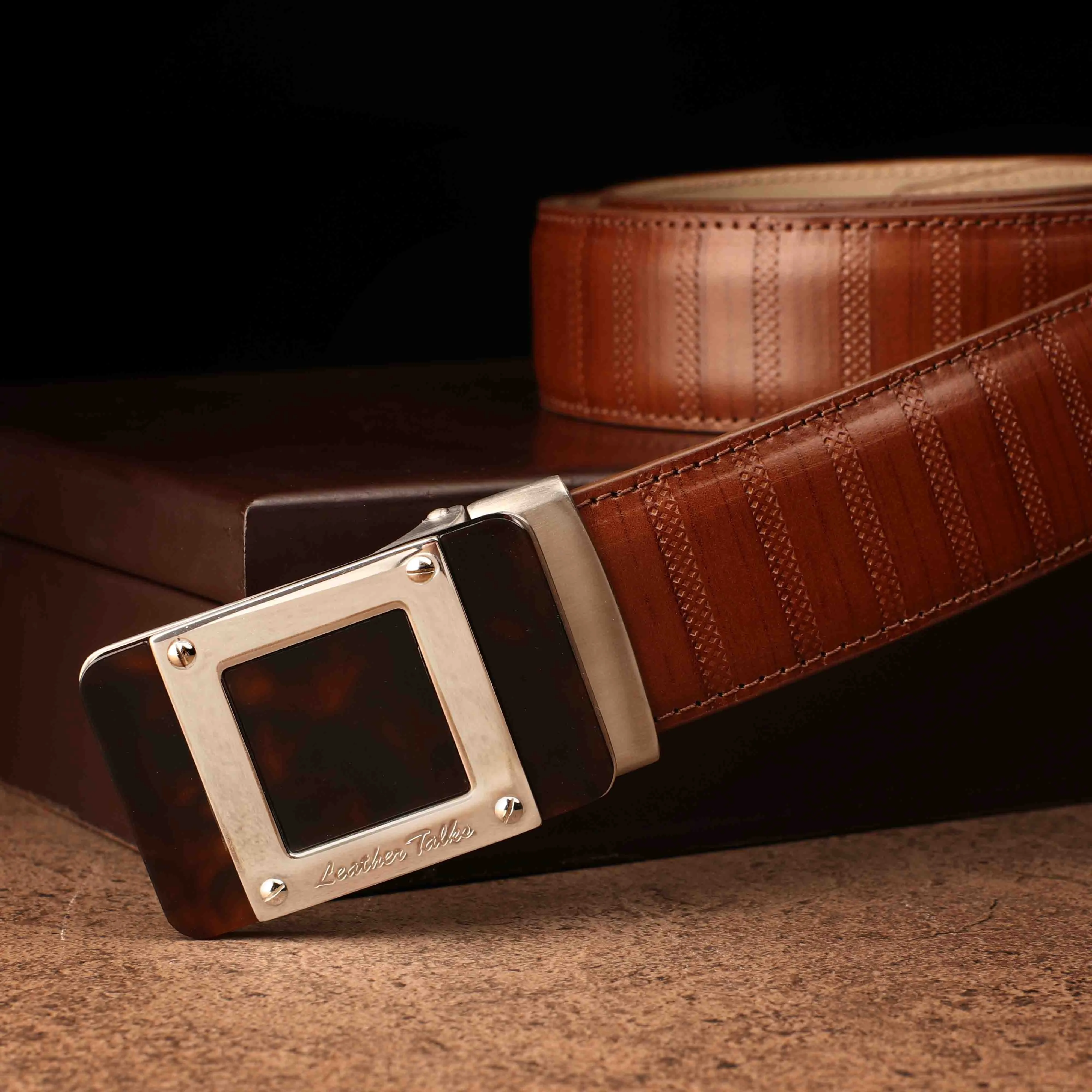 Italian VT Stripe | Genuine Leather Wallet and Belt Gift Set | Wallet and Belt Combo | Plus Size Mens Belts | Colour: Brown