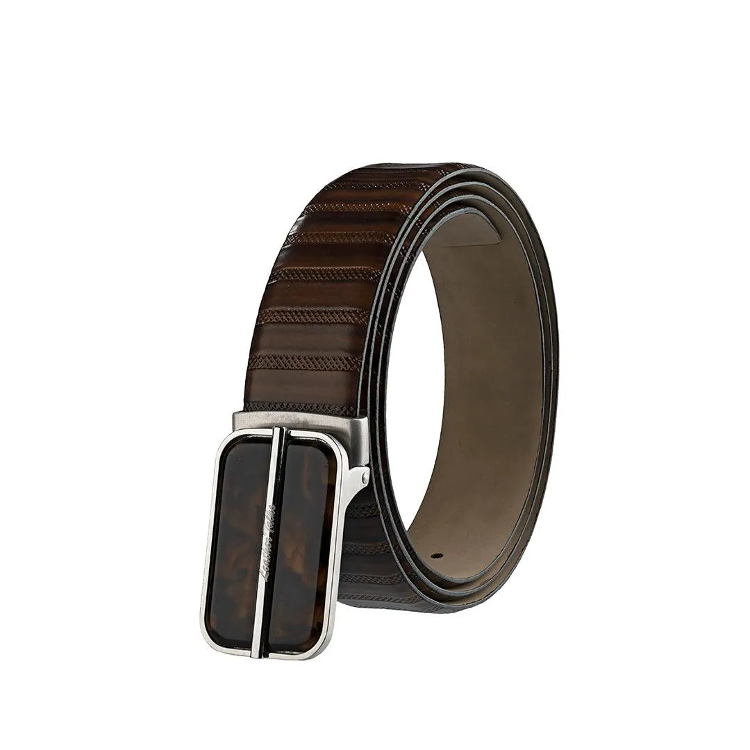 Italian VT Stripe | Genuine Leather Wallet and Belt Gift Set | Wallet and Belt Combo | Plus Size Mens Belts | Colour: Brown