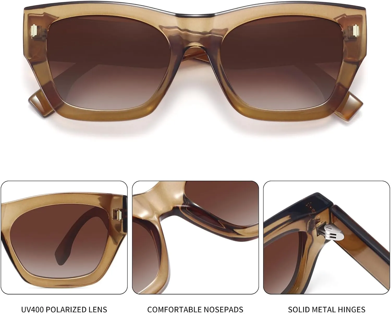 Large Cateye Polarized Sunglasses for Women Men Retro Trendy Square Sunnies FZN819
