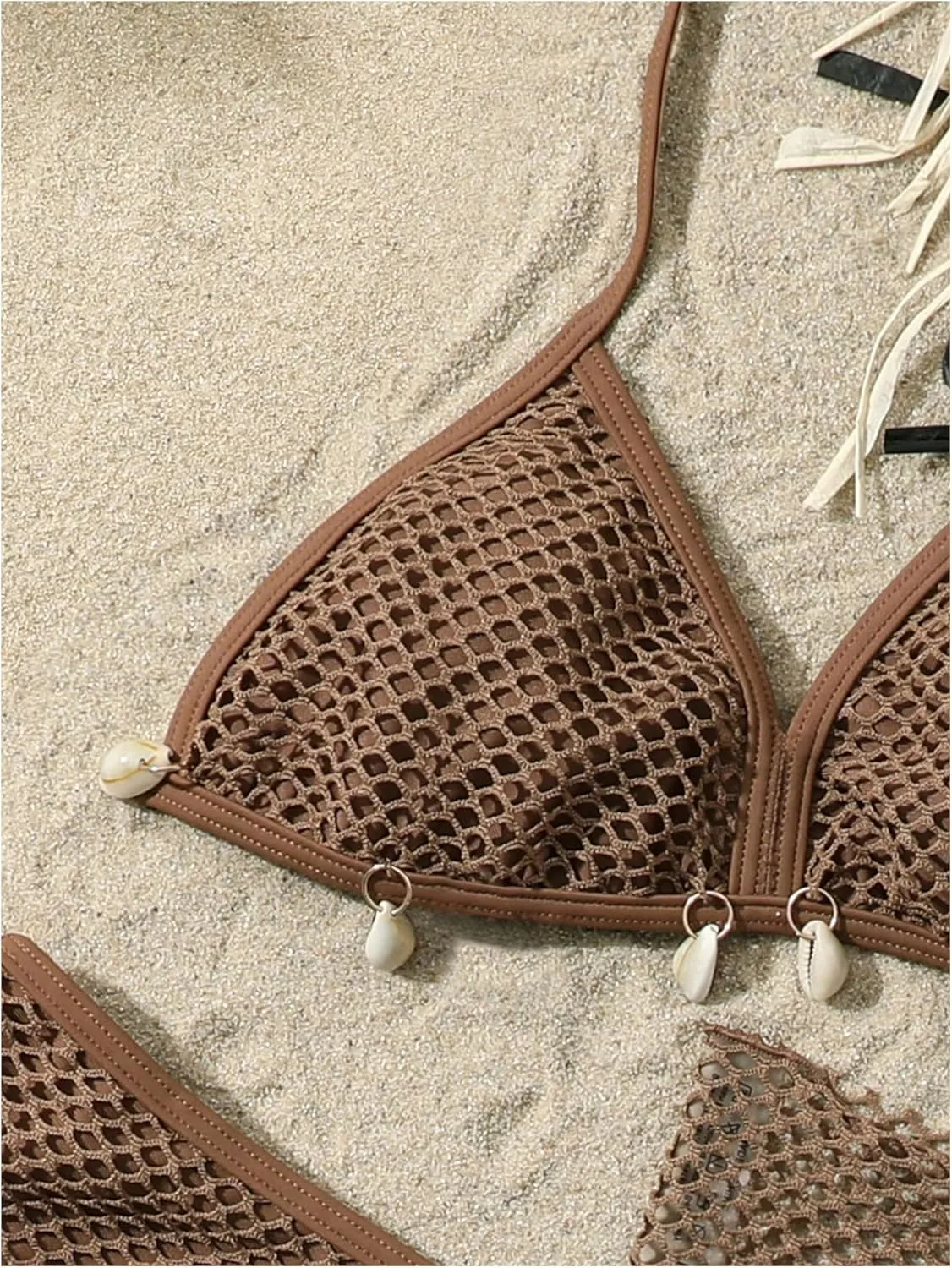 MakeMeChic Girl's Bikini Sets Seashell Halter Ruched Hollow Out Swimsuit with Beach Sarong