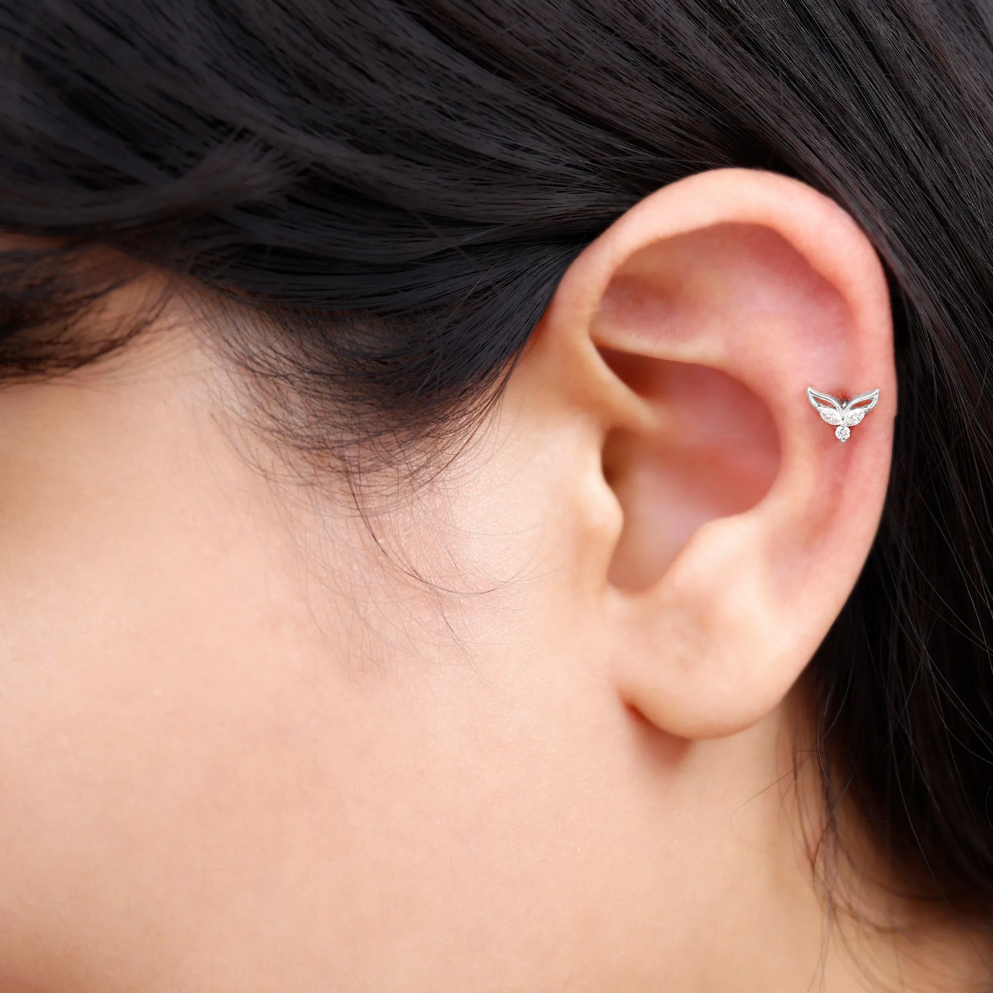 Marquise Diamond Leaf Earring for Cartilage Piercing