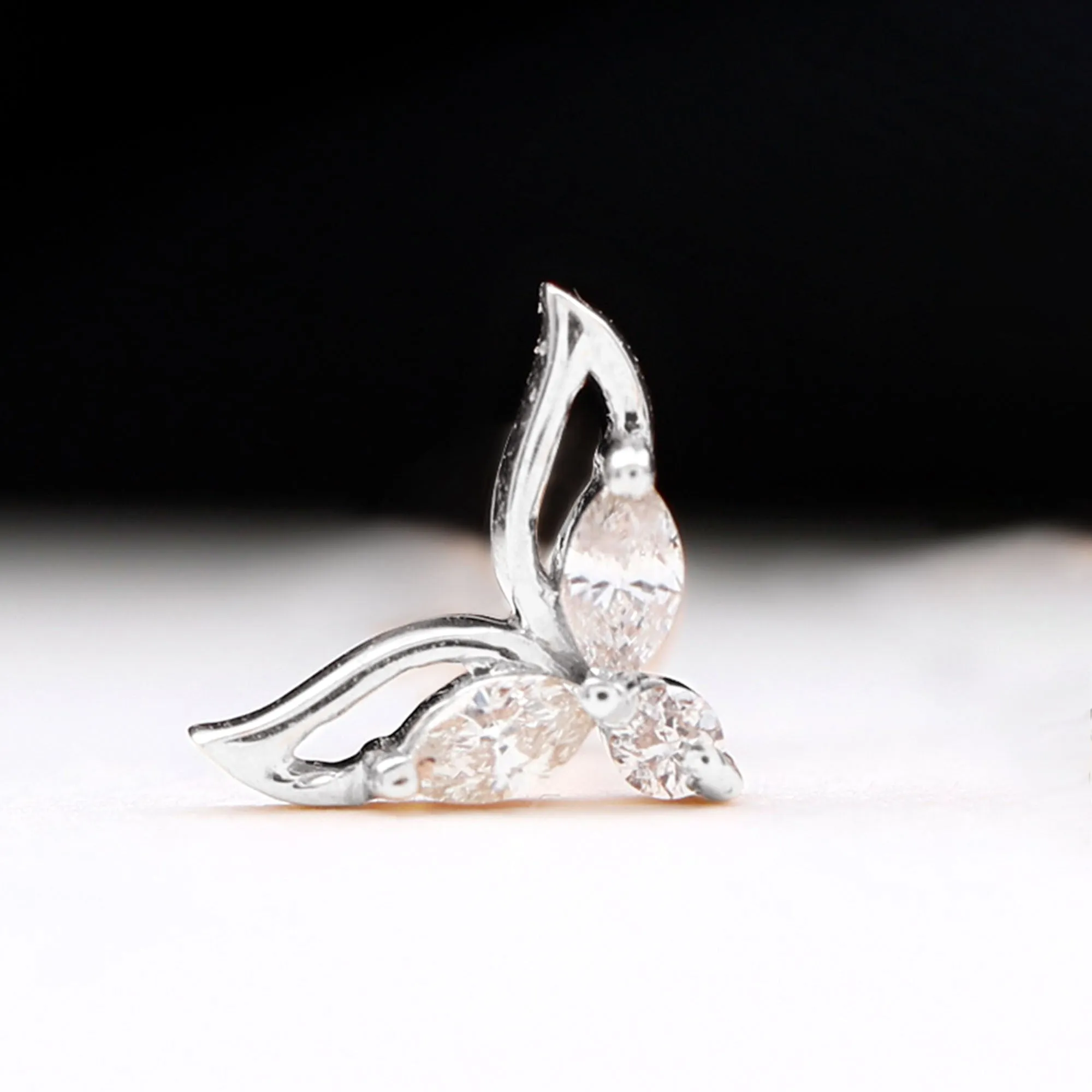 Marquise Diamond Leaf Earring for Cartilage Piercing