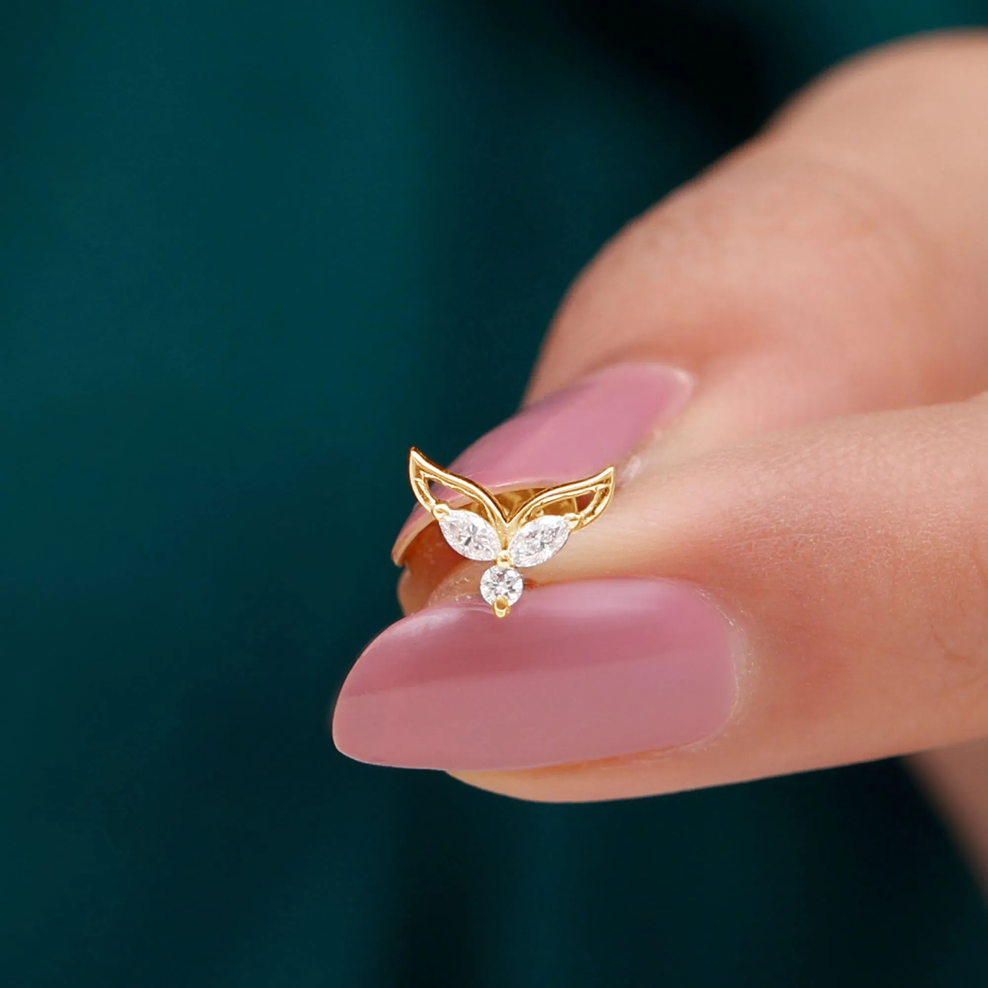 Marquise Diamond Leaf Earring for Cartilage Piercing
